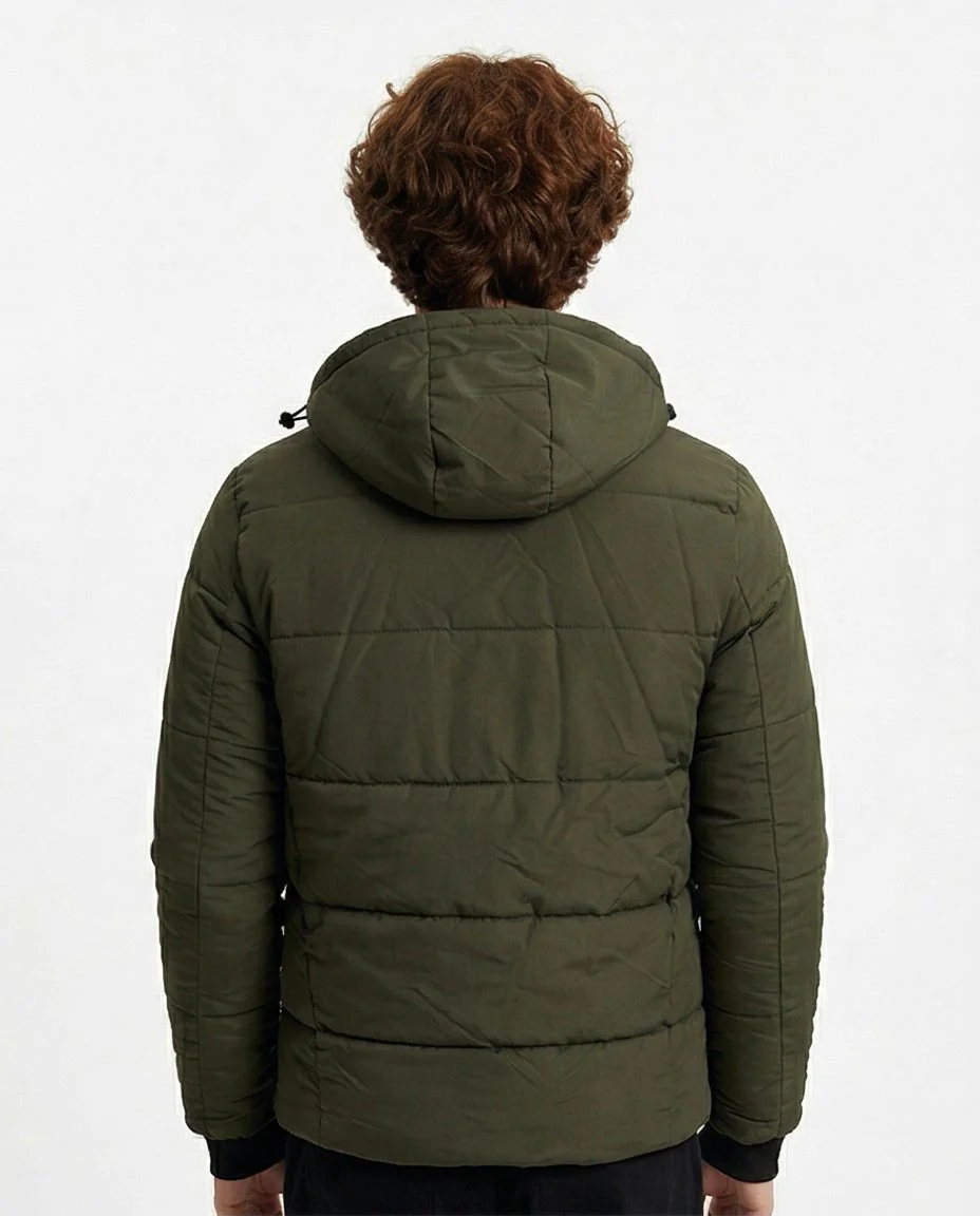 Ravin Urban Padded Puffer Jacket with Integrated Hood – Olive Green - R206832 - Image 2
