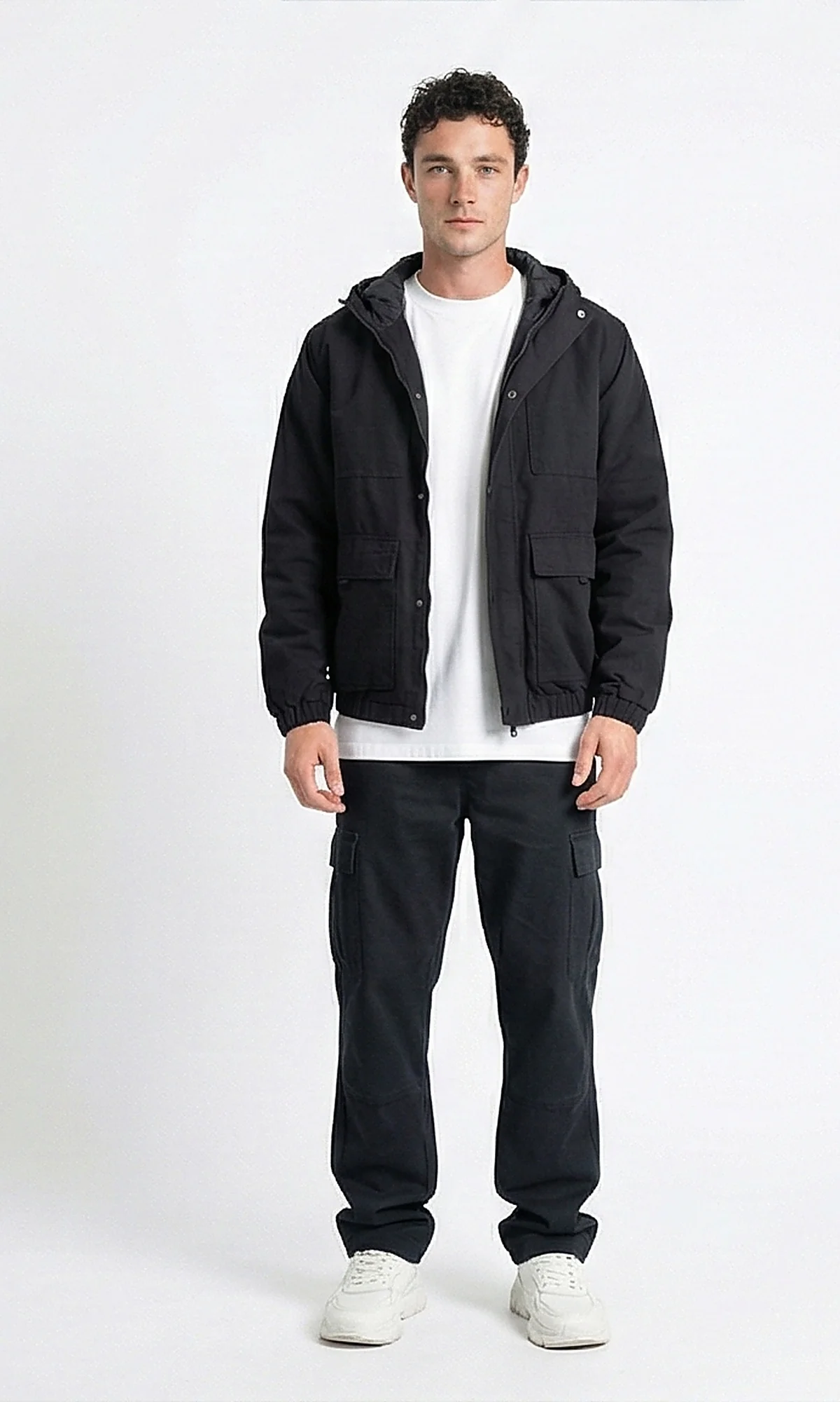 Black Utility Hooded Bomber Jacket - R206833 - Image 3