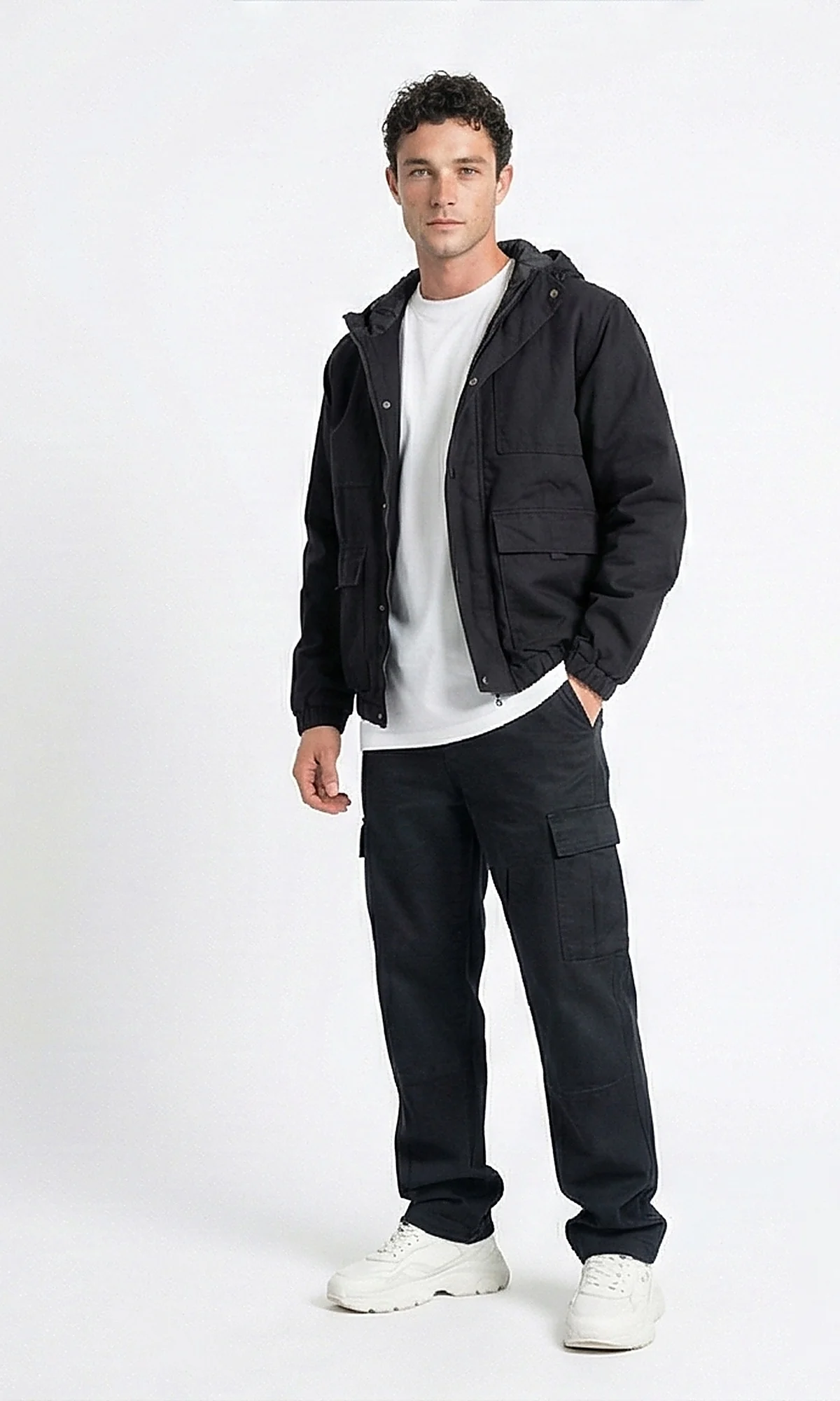 Black Utility Hooded Bomber Jacket - R206833 - Image 4