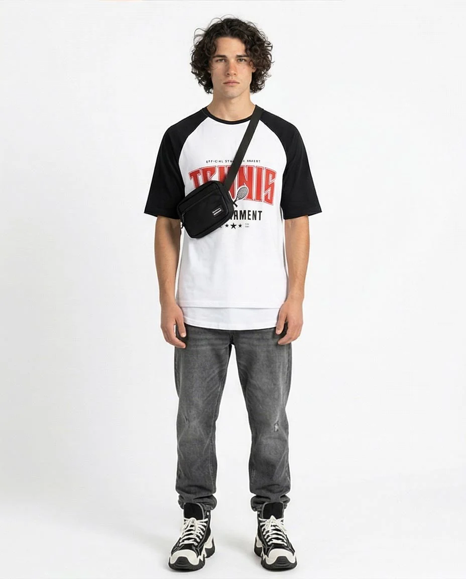 Ravin Men's Vintage Tennis Tournament Raglan T-Shirt - Black/White - R208548 - Image 3