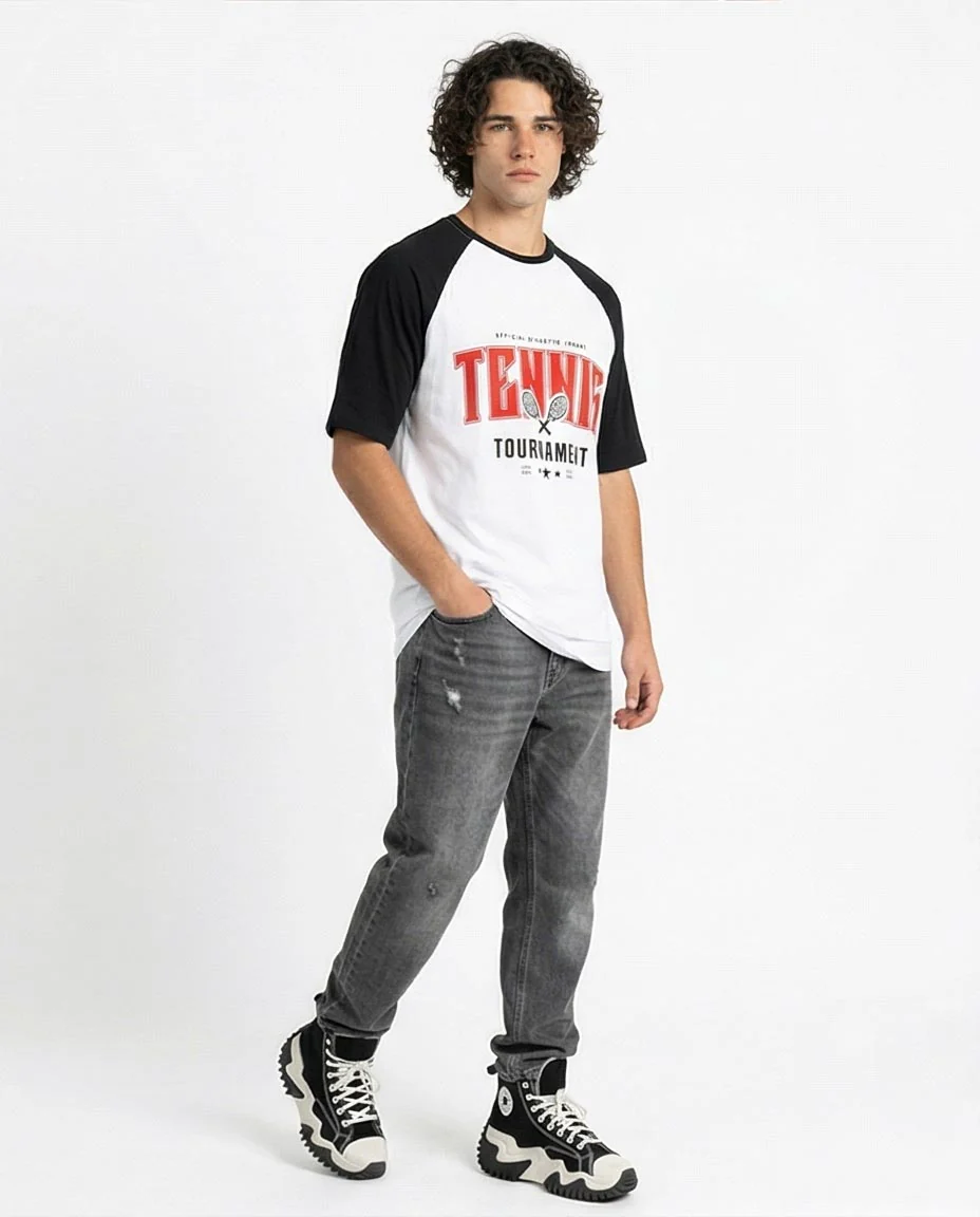 Ravin Men's Vintage Tennis Tournament Raglan T-Shirt - Black/White - R208548 - Image 4