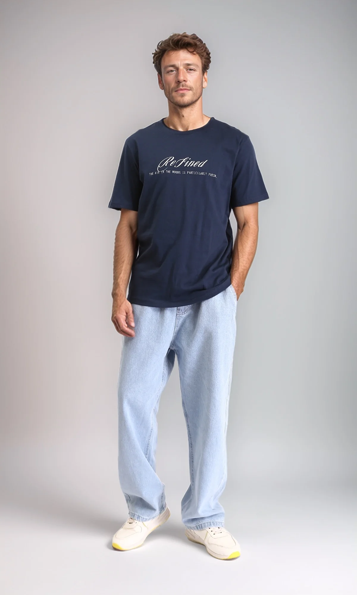 Light Blue Wide Leg Jeans - Slip On Casual Cotton Denim for Men - Image 4