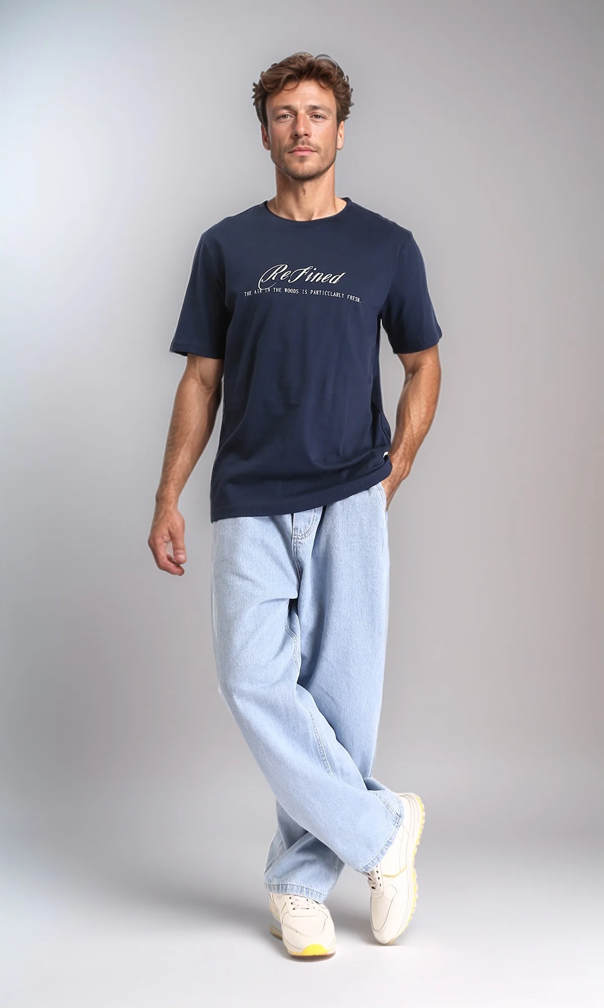 Light Blue Wide Leg Jeans - Slip On Casual Cotton Denim for Men - Image 5