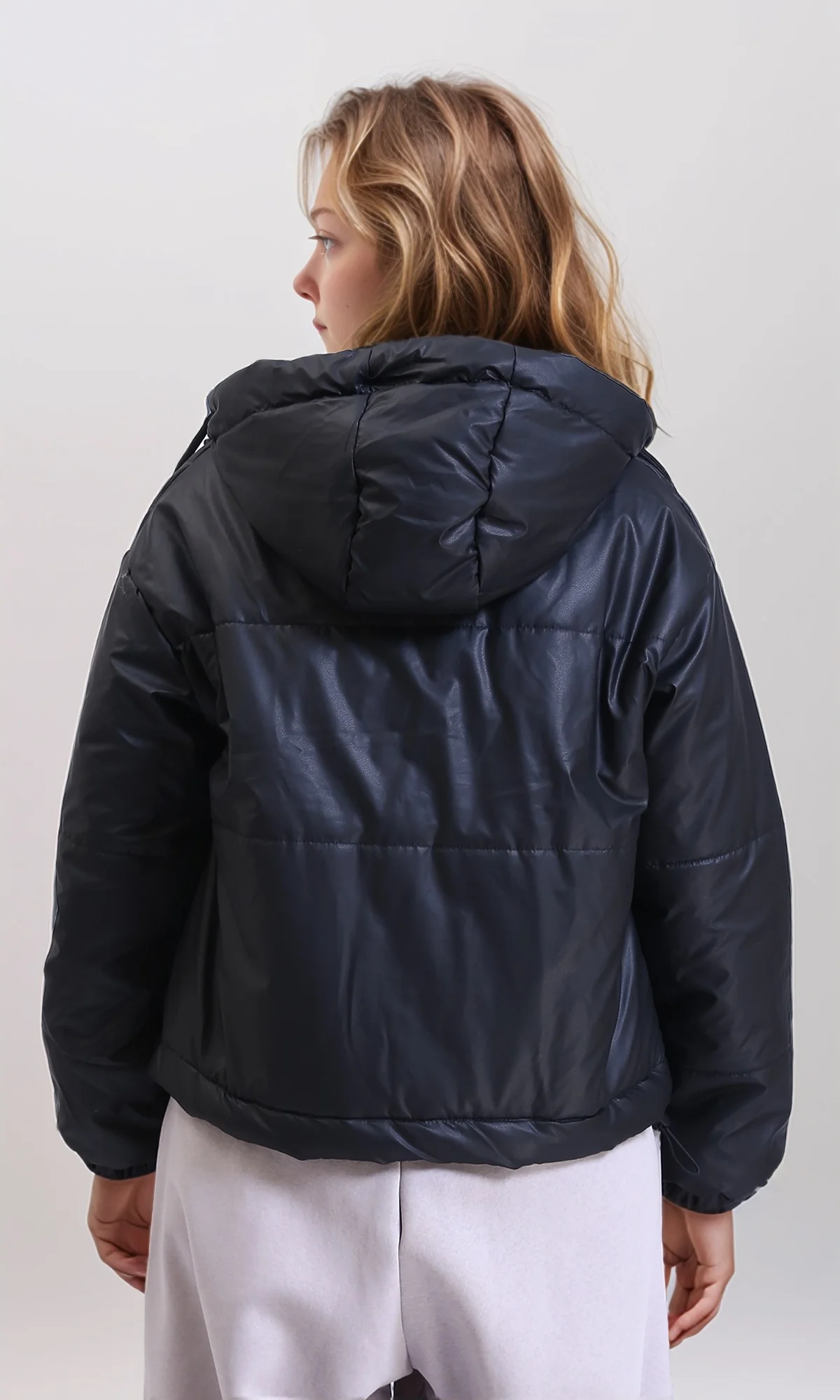 Black Quilted Bomber Jacket - Long Sleeve Hooded Zipper Jacket for Women - Image 2