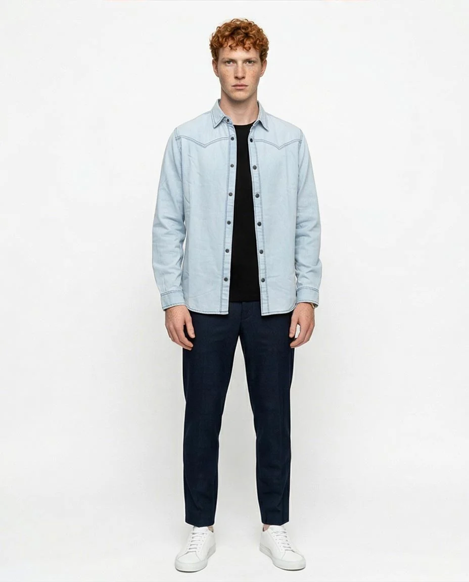 Ravin Light Wash Western-Yoke Denim Shirt – Elevated Street Edition - R215655 - Image 3