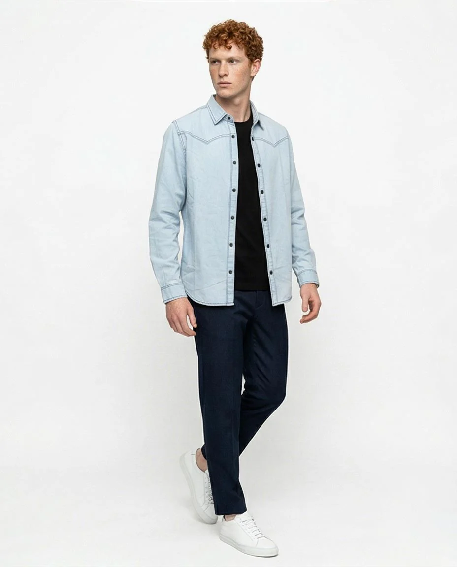 Ravin Light Wash Western-Yoke Denim Shirt – Elevated Street Edition - R215655 - Image 4