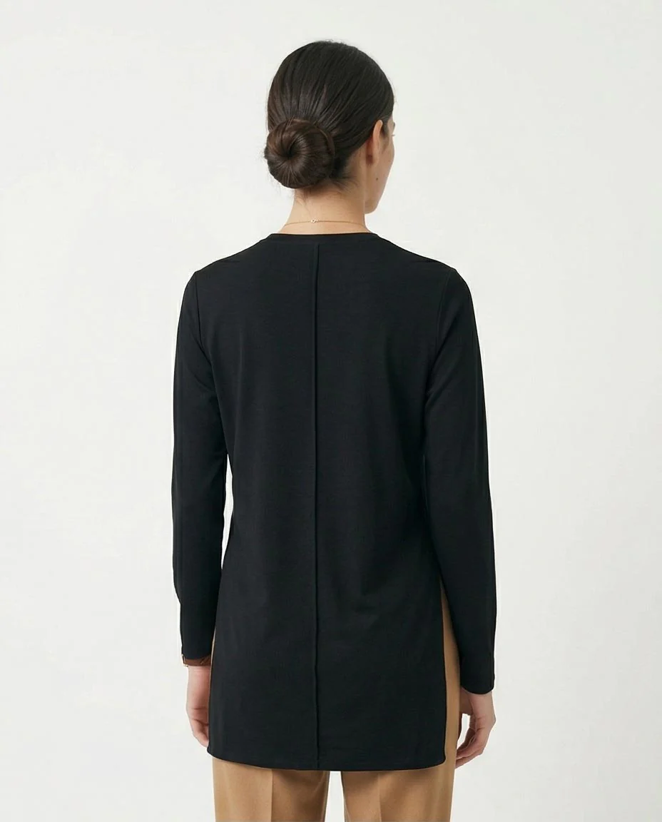 Ravin Longline Side-Slit Tunic Top in Black - R215854 - Image 2
