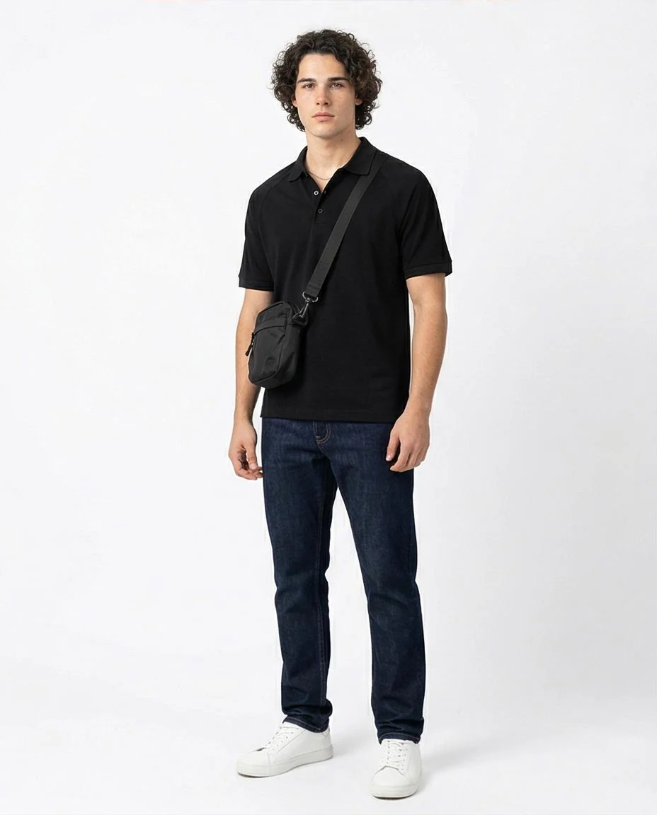 Ravin Men's Raglan Sleeve Essential Polo Shirt - Black - R215949 - Image 3