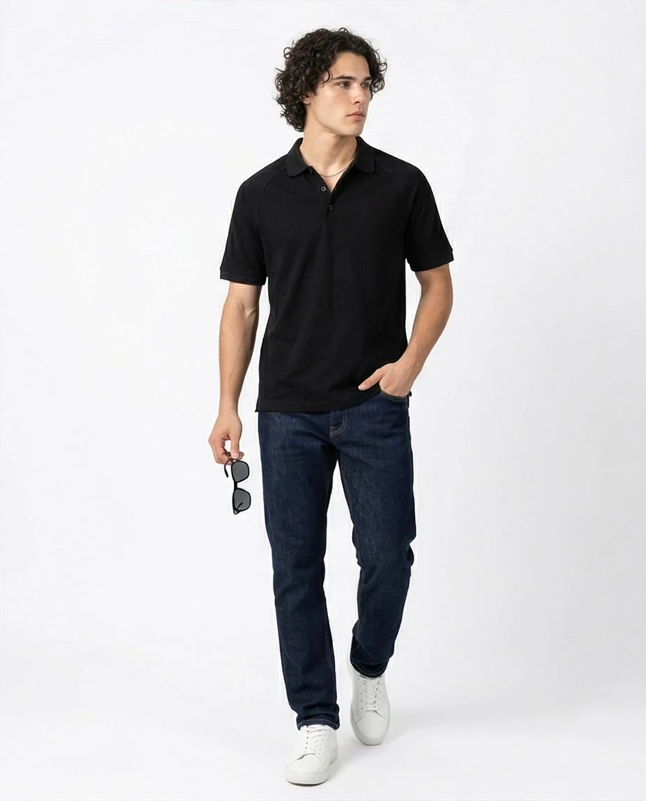 Ravin Men's Raglan Sleeve Essential Polo Shirt - Black - R215949 - Image 4