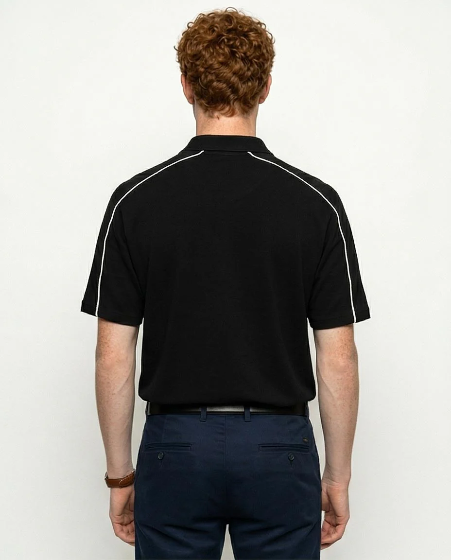 Men's Contrast Piping V-Neck Polo - Black - R215951 - Image 2