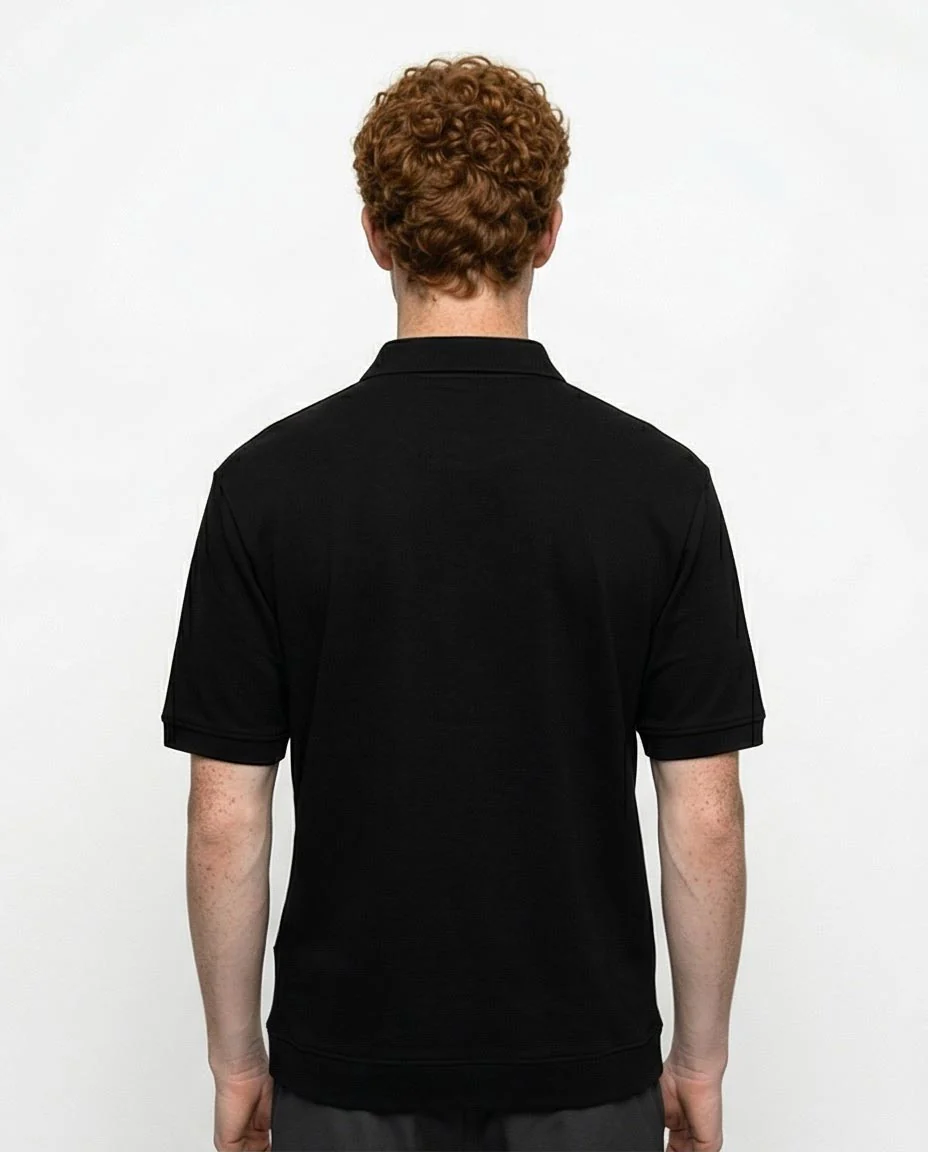 Ravin Quarter-Zip Polo Shirt with Ribbed Cuffs in Black - R215956 - Image 2
