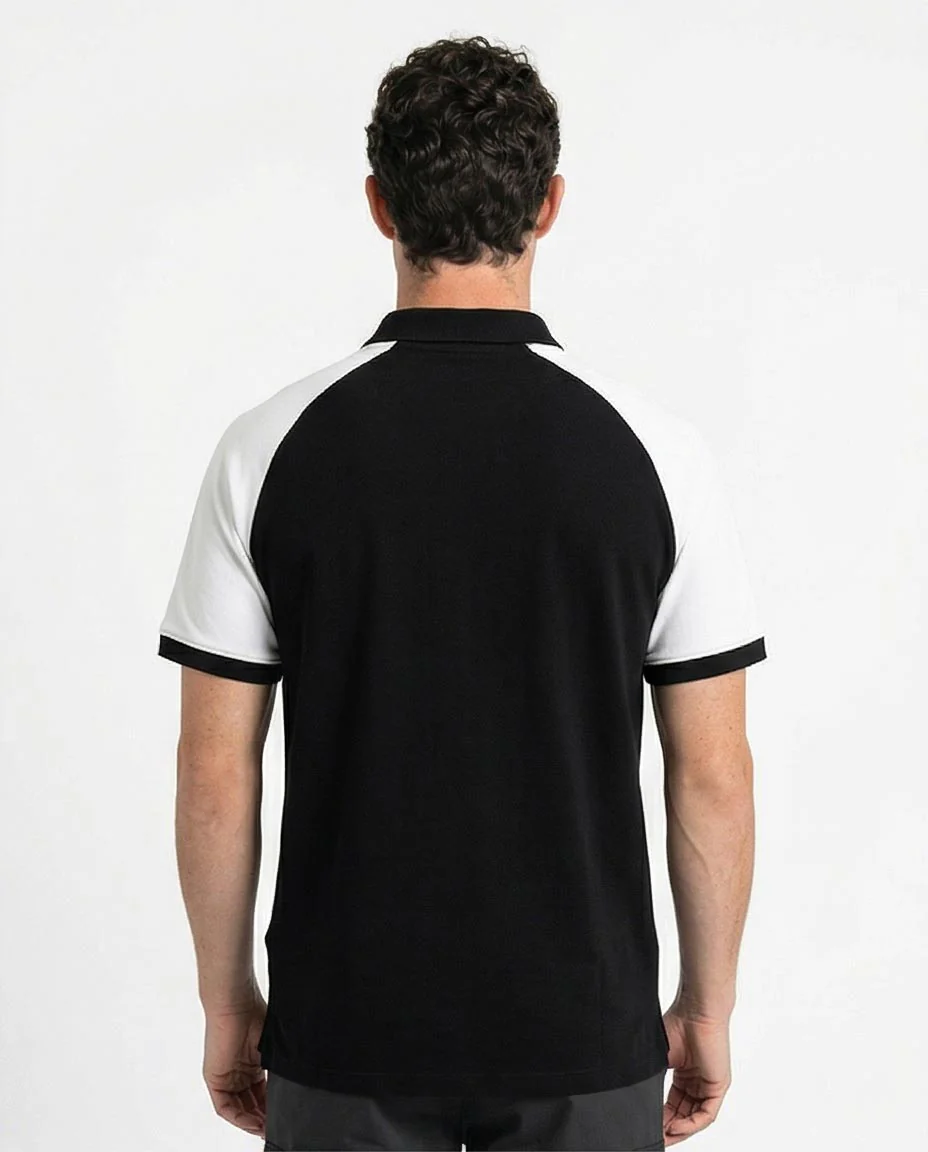 Ravin Men's Raglan Contrast Sleeve Polo Shirt - Black & White - R215957 - Image 2