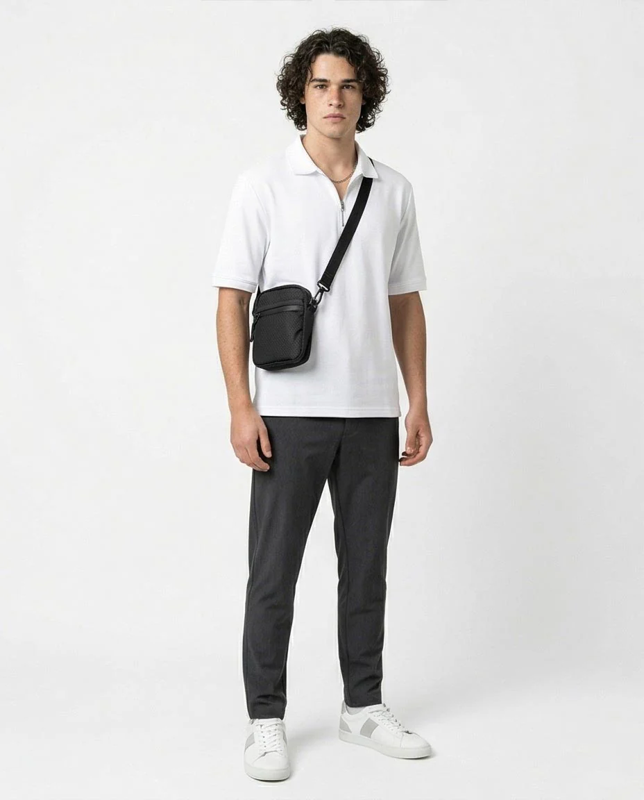 Men’s Quarter-Zip Relaxed Fit Polo Shirt – White - R216102 - Image 3