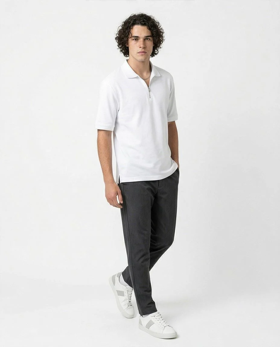 Men’s Quarter-Zip Relaxed Fit Polo Shirt – White - R216102 - Image 4