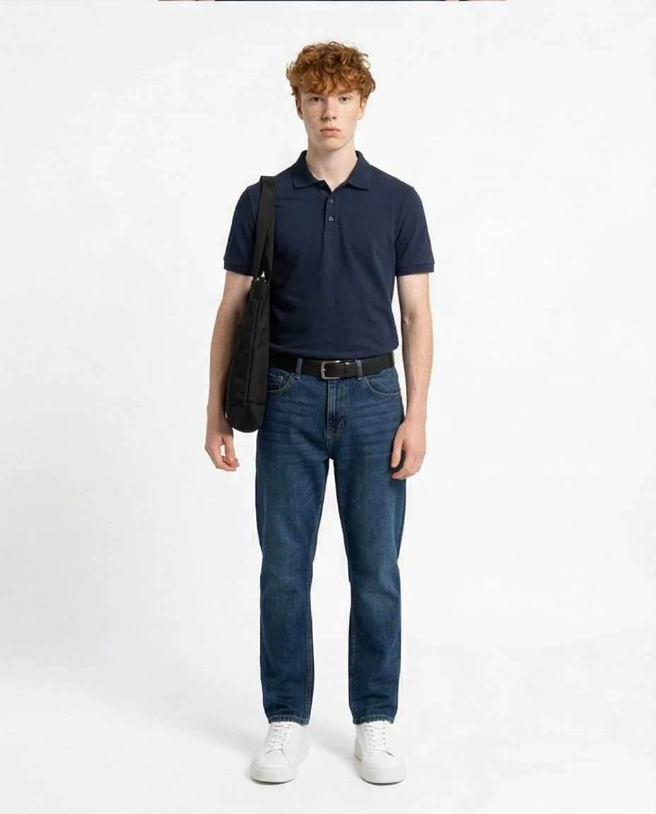 Ravin Navy Piqué Short Sleeve Slim-Fit Polo Shirt - R216159 - Image 3