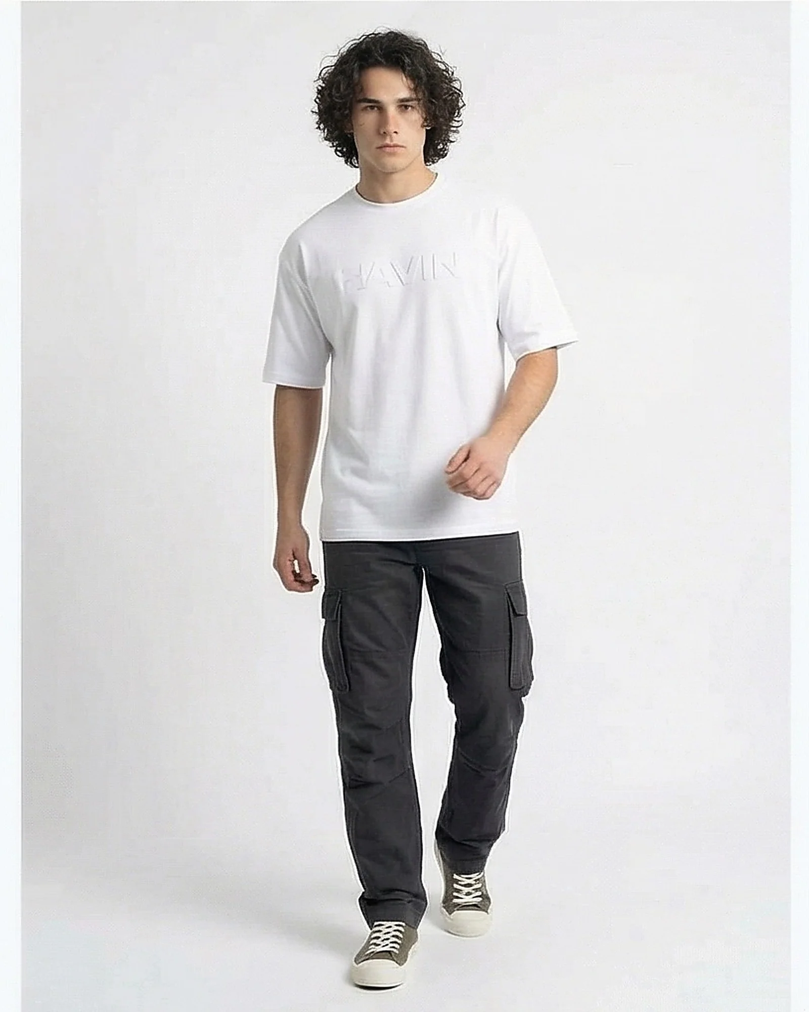 White Tonal Embossed Relaxed Fit Tee - R216291 - Image 3
