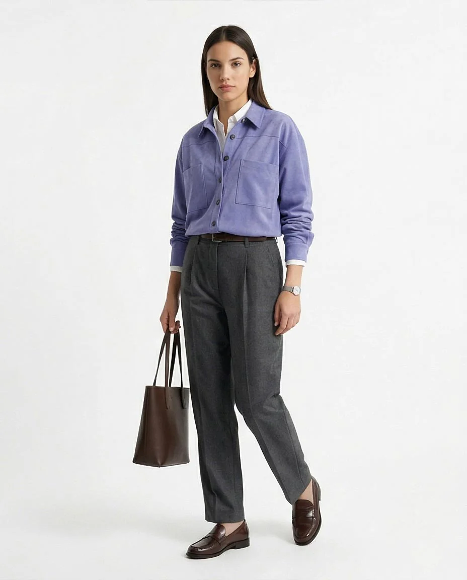 Ravin Oversized Faux-Suede Utility Shirt in Periwinkle - R216617 - Image 4