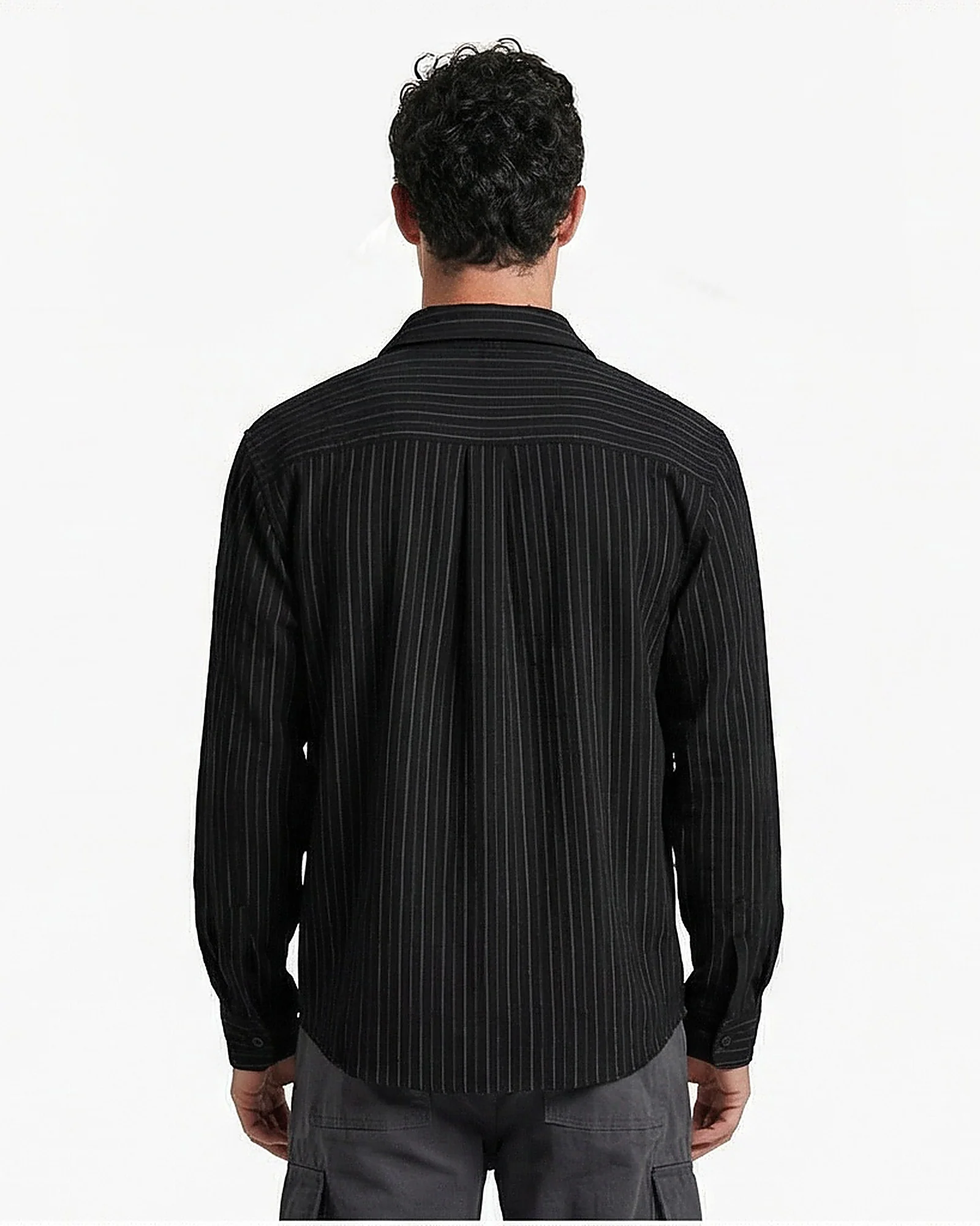 Black Pinstripe Relaxed Fit Long Sleeve Shirt - R216743 - Image 2
