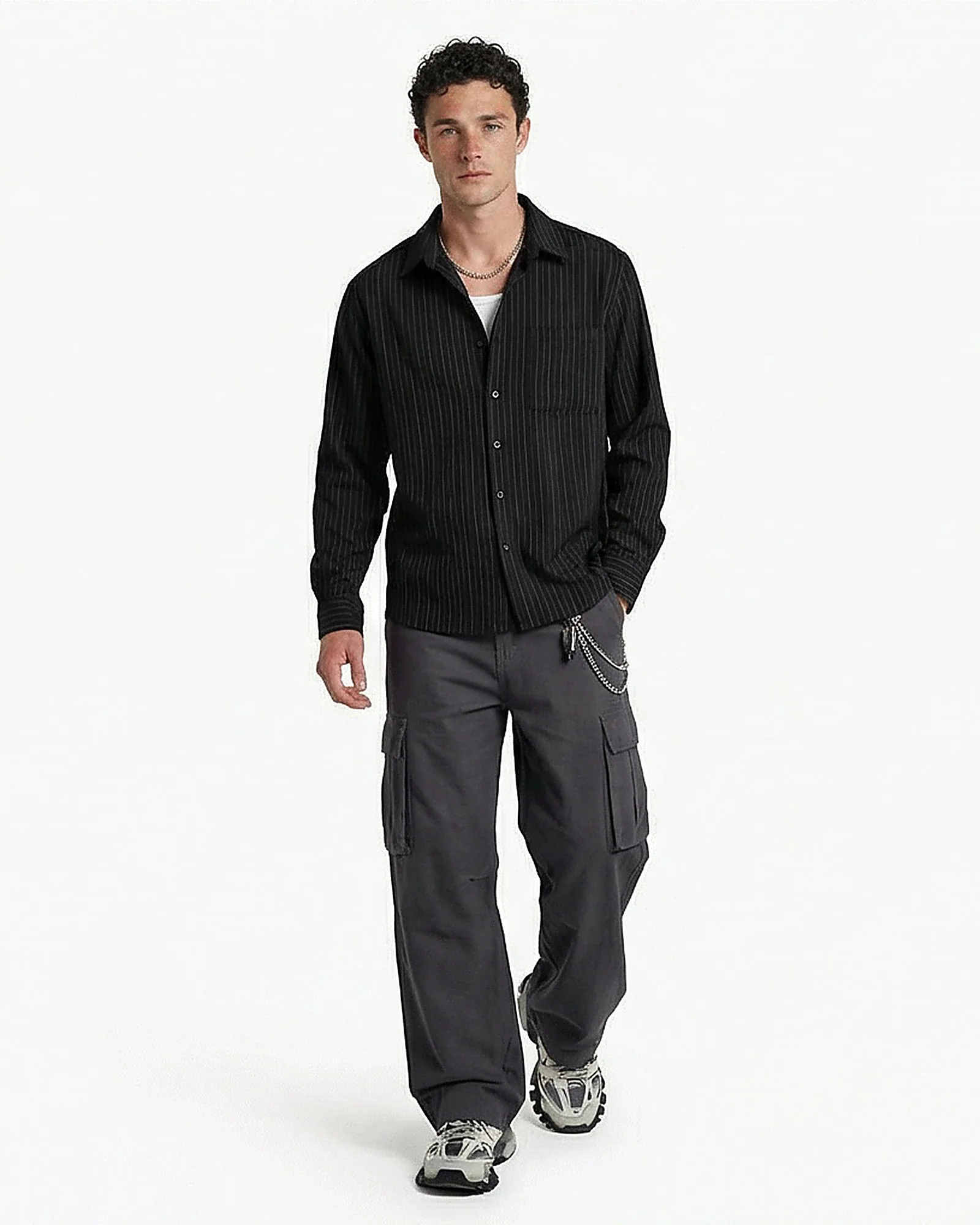Black Pinstripe Relaxed Fit Long Sleeve Shirt - R216743 - Image 3
