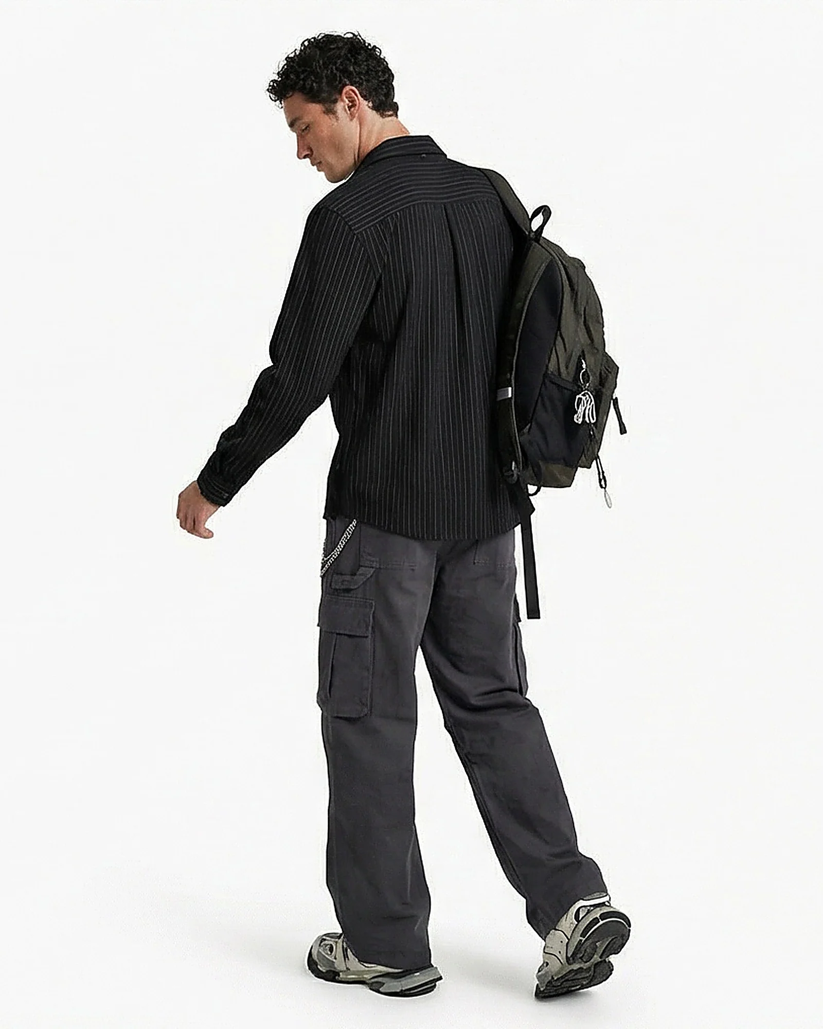 Black Pinstripe Relaxed Fit Long Sleeve Shirt - R216743 - Image 4