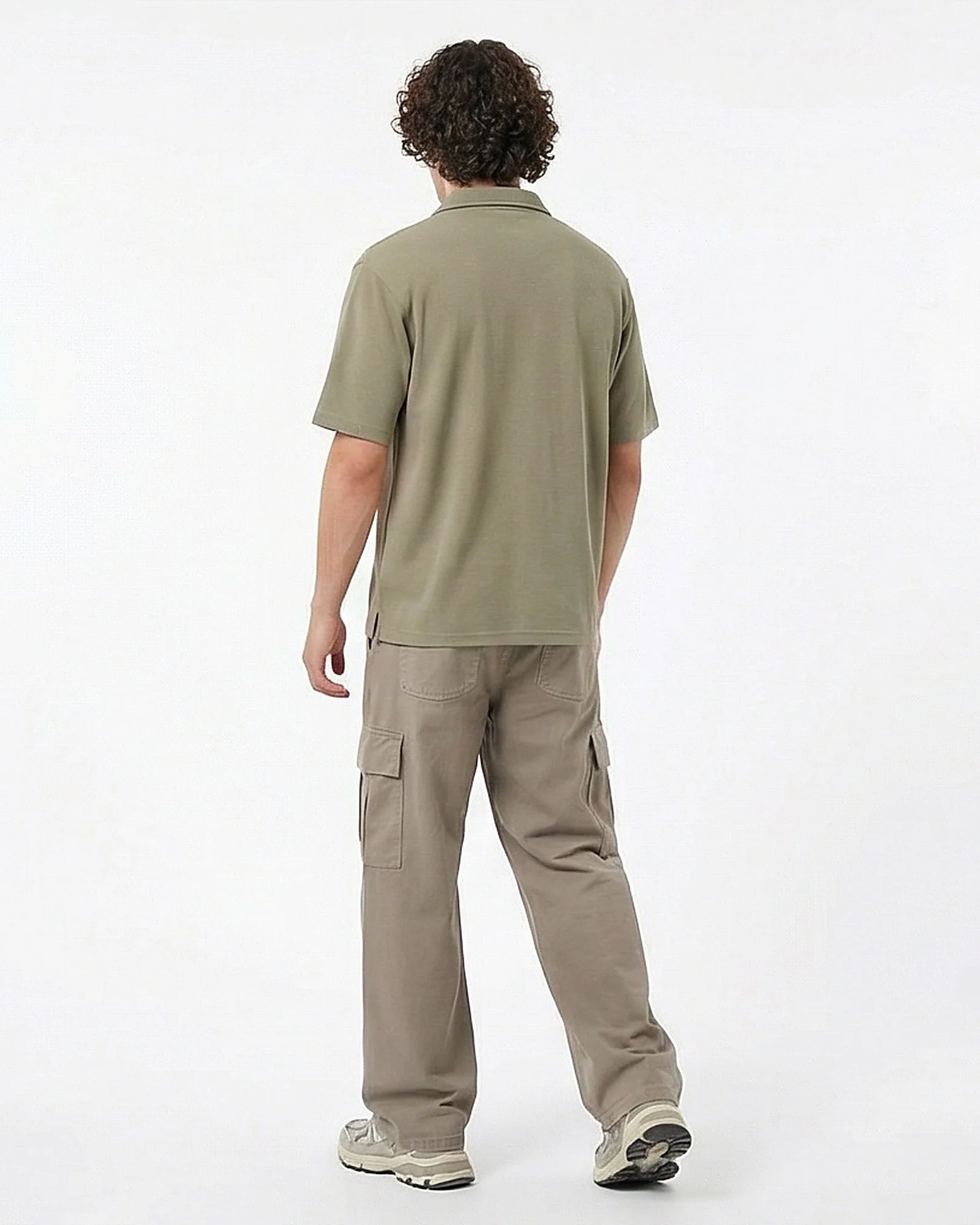 Sage Green Textured Knit Relaxed Fit Camp Collar Shirt - R216751 - Image 4