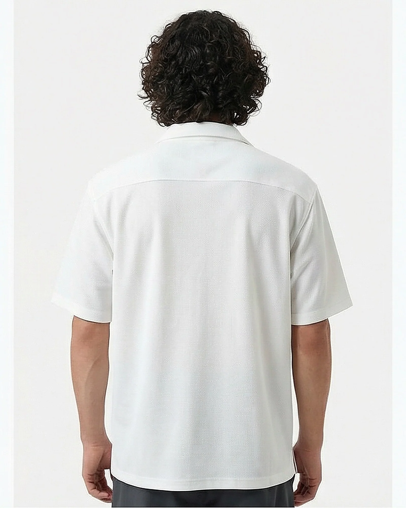 Ivory Textured Knit Camp Collar Short Sleeve Shirt - R216752 - Image 2