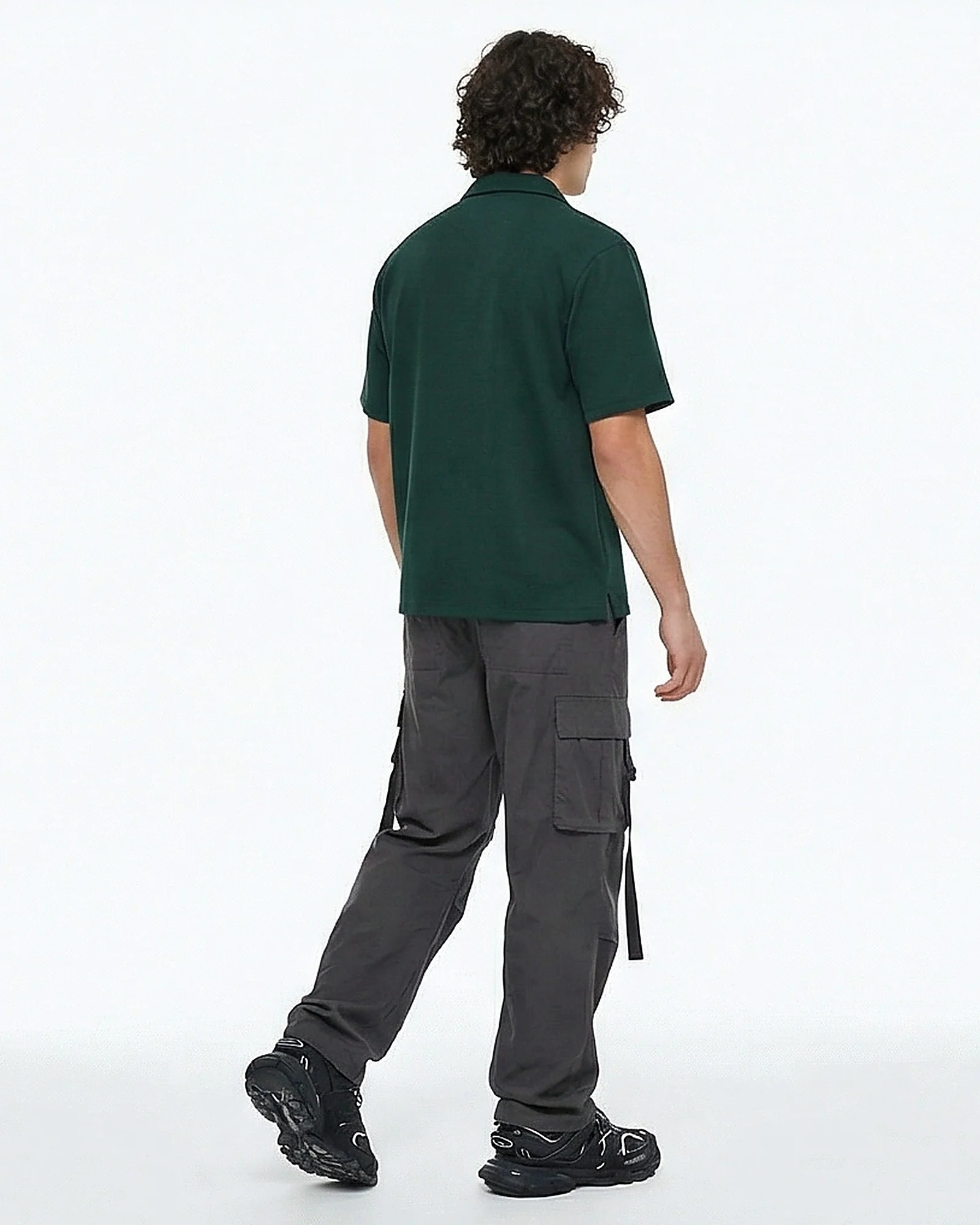 Dark Green Textured Resort Collar Short Sleeve Shirt - R216755 - Image 4