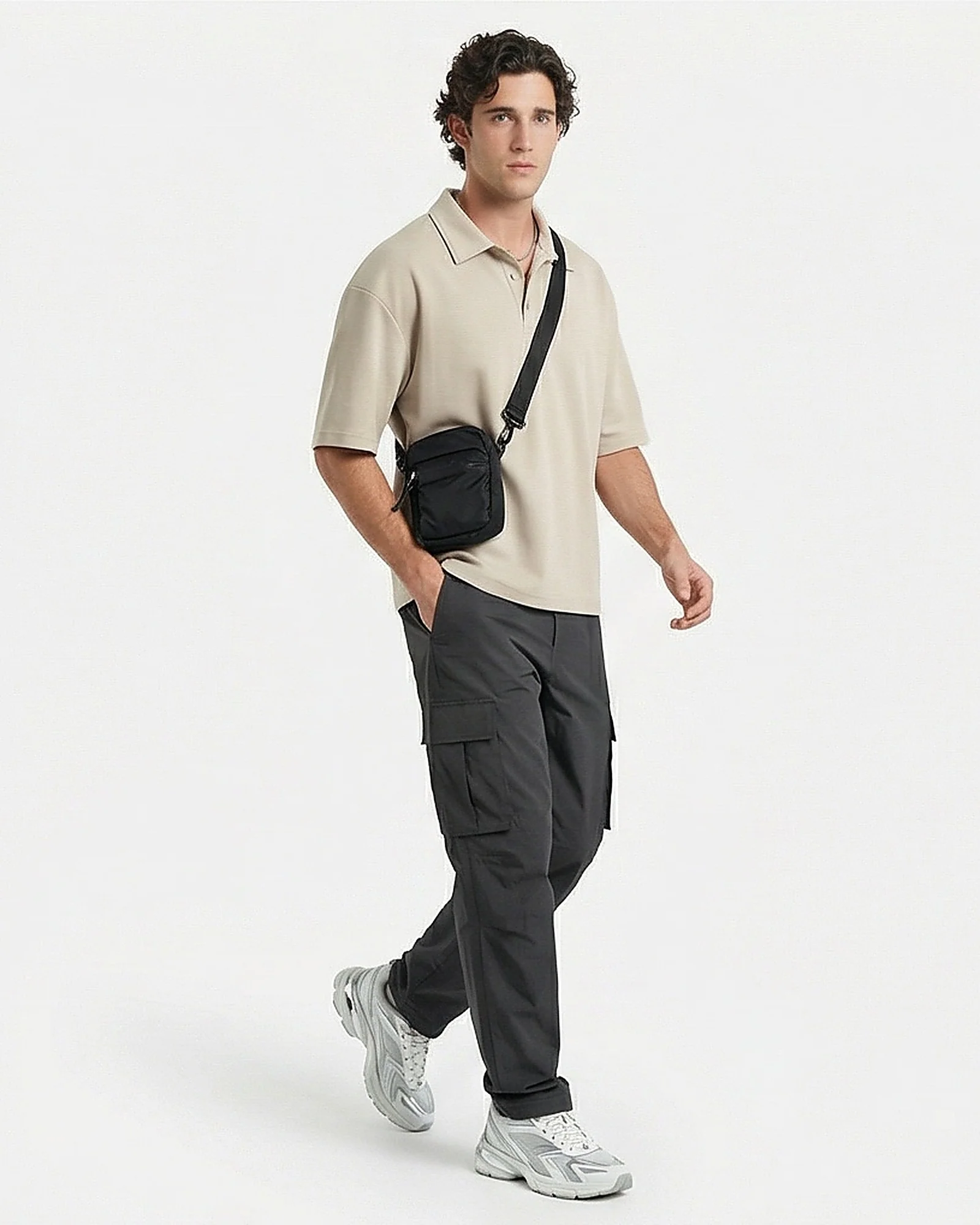Stone Oversized Relaxed Fit Polo Shirt - R216851 - Image 3
