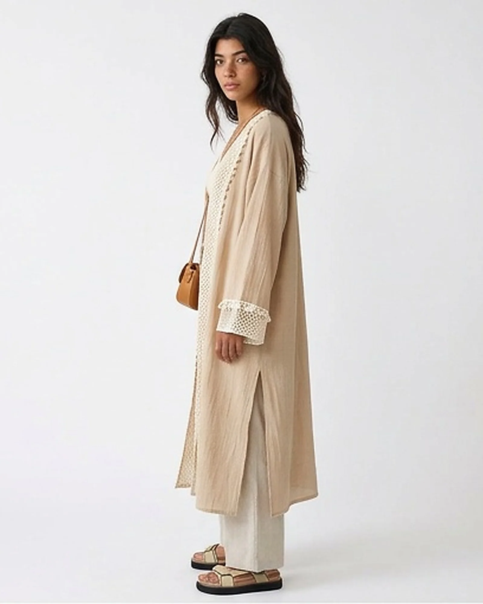 Beige Crochet Trim Longline Summer Cardigan - R217012 - Image 2