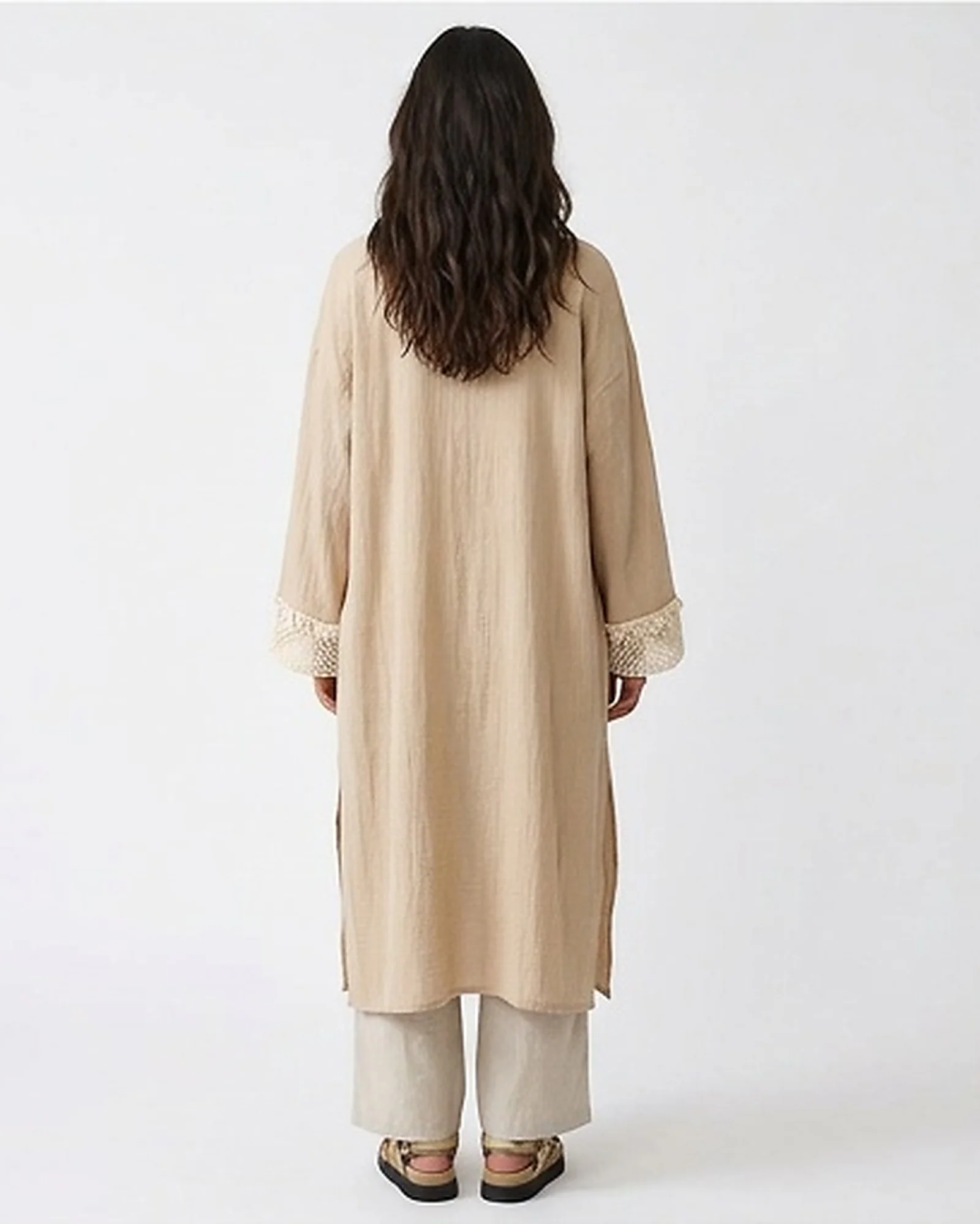 Beige Crochet Trim Longline Summer Cardigan - R217012 - Image 3