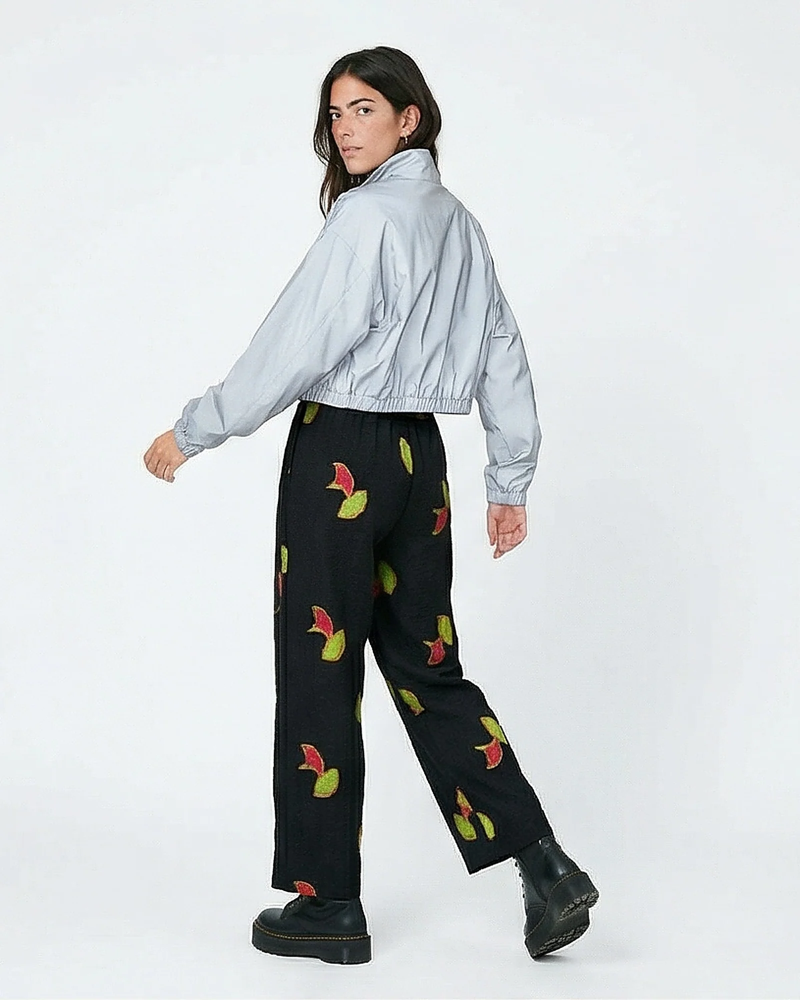 Black Abstract Organic Print High-Waisted Trousers - R217027 - Image 2