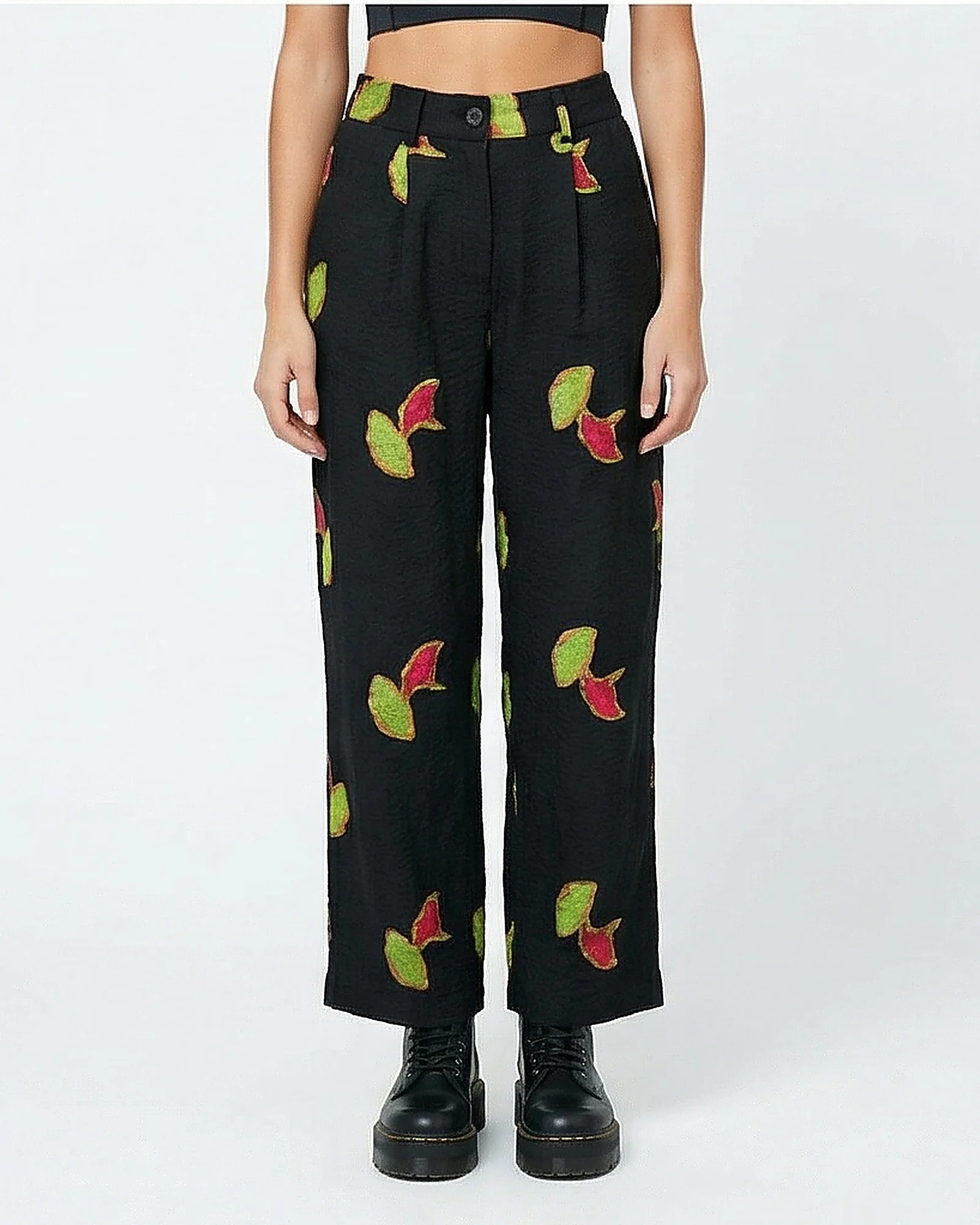 Black Abstract Organic Print High-Waisted Trousers - R217027 - Image 3