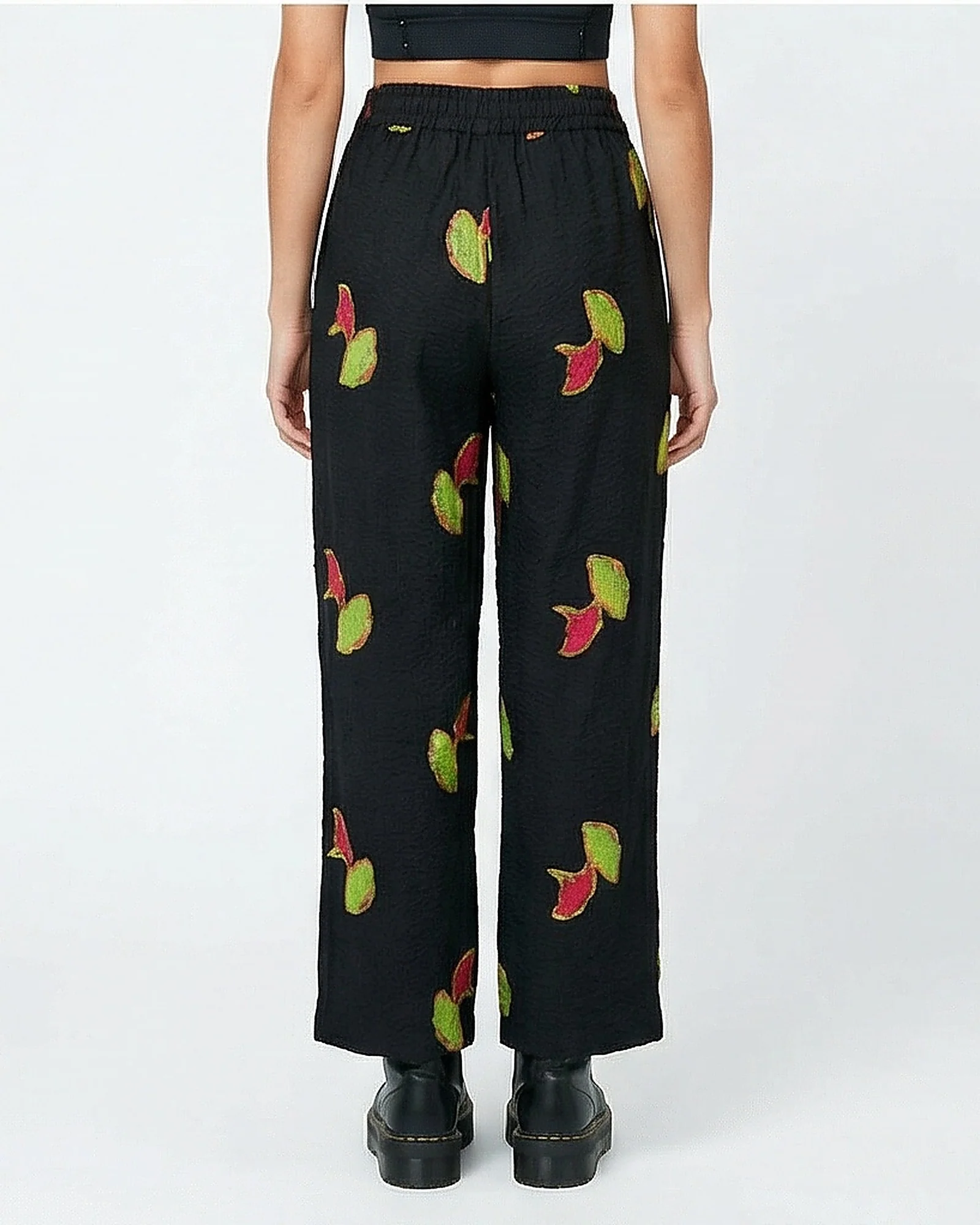 Black Abstract Organic Print High-Waisted Trousers - R217027 - Image 4
