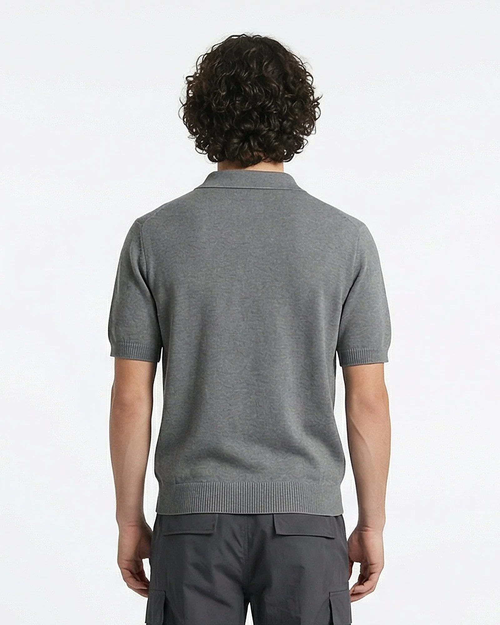 Men's Premium Knit Johnny Collar Polo in Heather Grey - Image 2