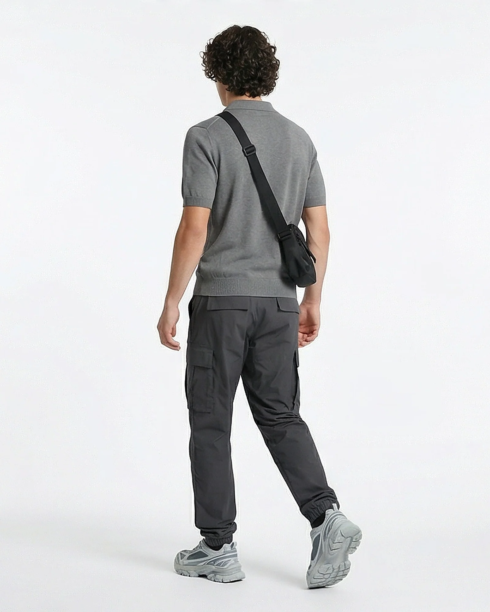 Men's Premium Knit Johnny Collar Polo in Heather Grey - Image 4