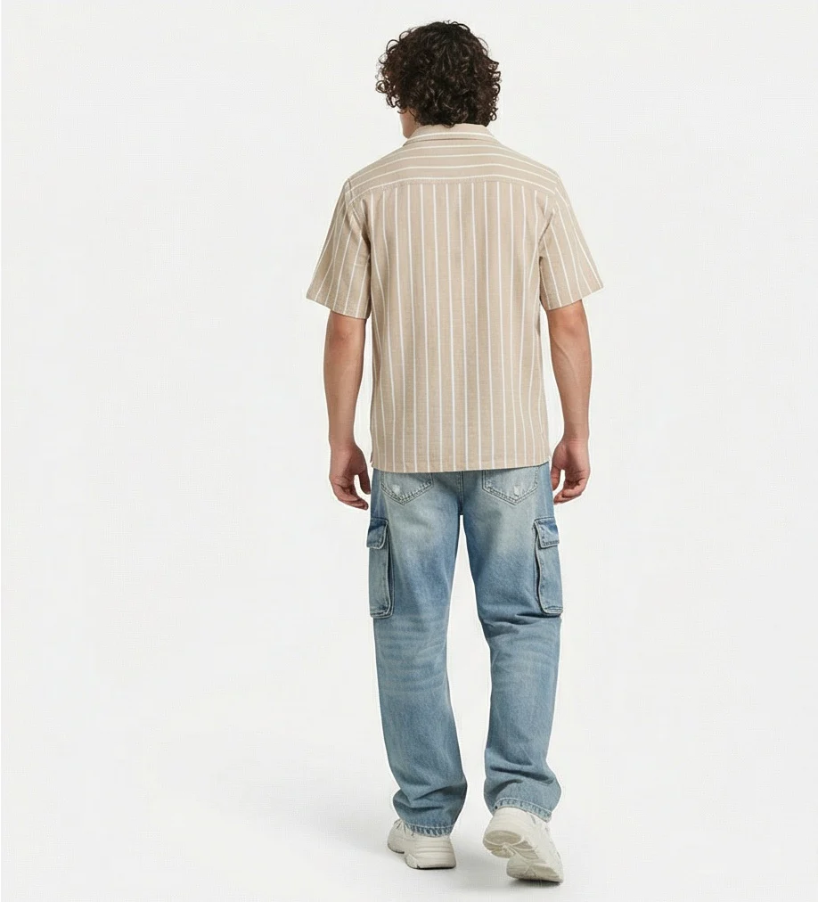 Stone Striped Short Sleeve Camp Collar Shirt - R217165 - Image 4