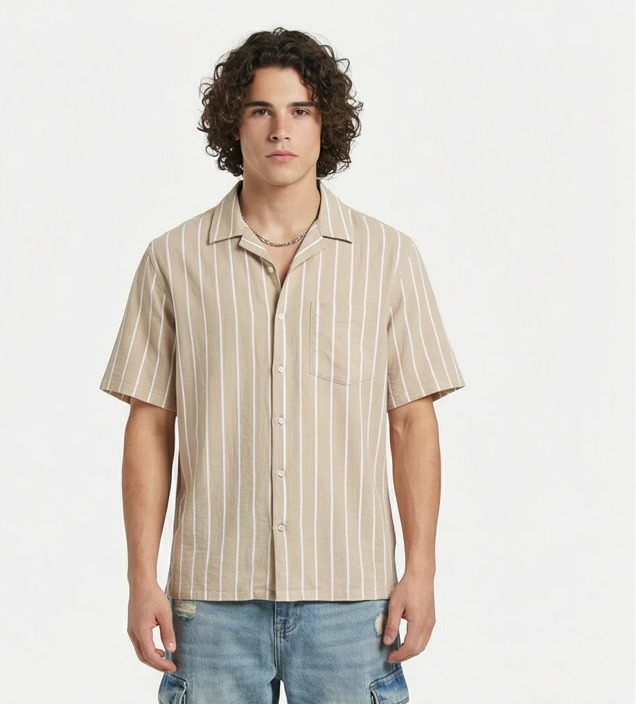 Stone Striped Short Sleeve Camp Collar Shirt - R217165 - Image 5