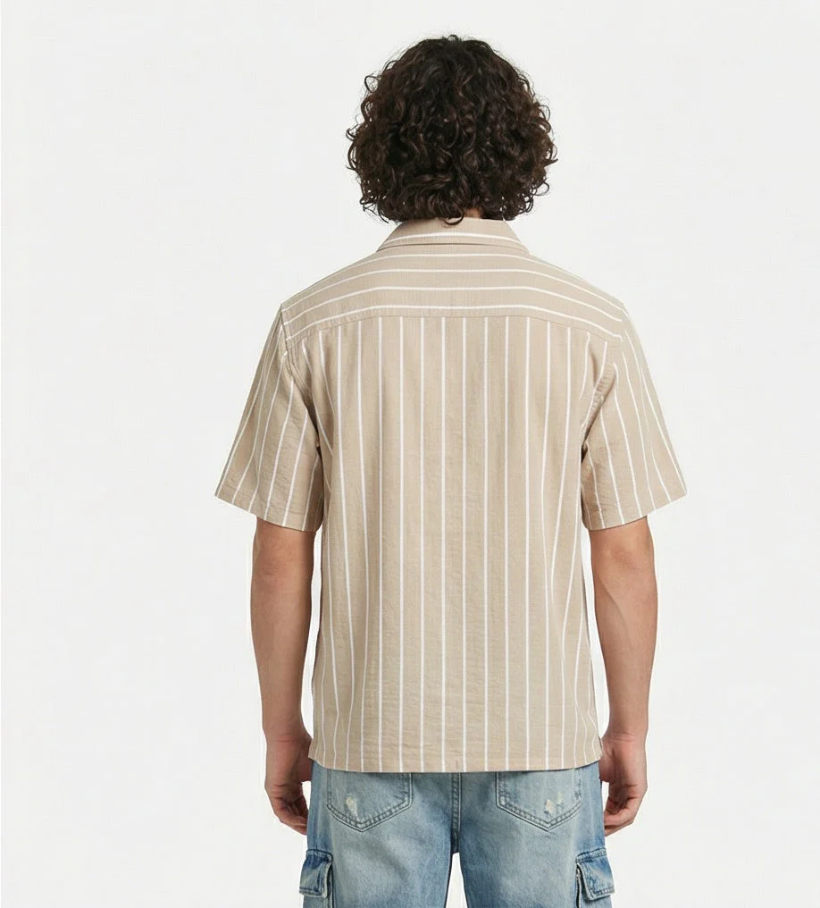 Stone Striped Short Sleeve Camp Collar Shirt - R217165 - Image 6