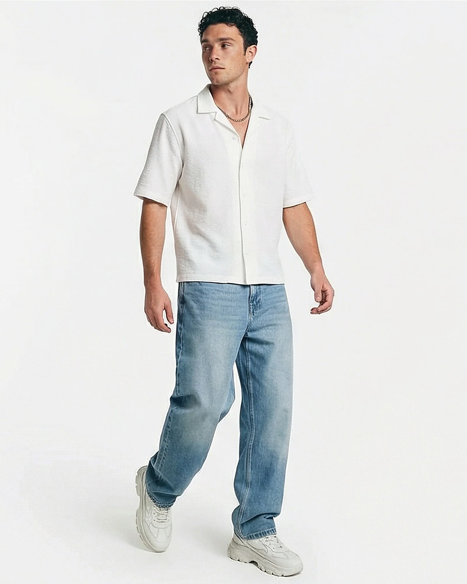 Off-White Textured Camp Collar Short Sleeve Shirt - R217166 - Image 3