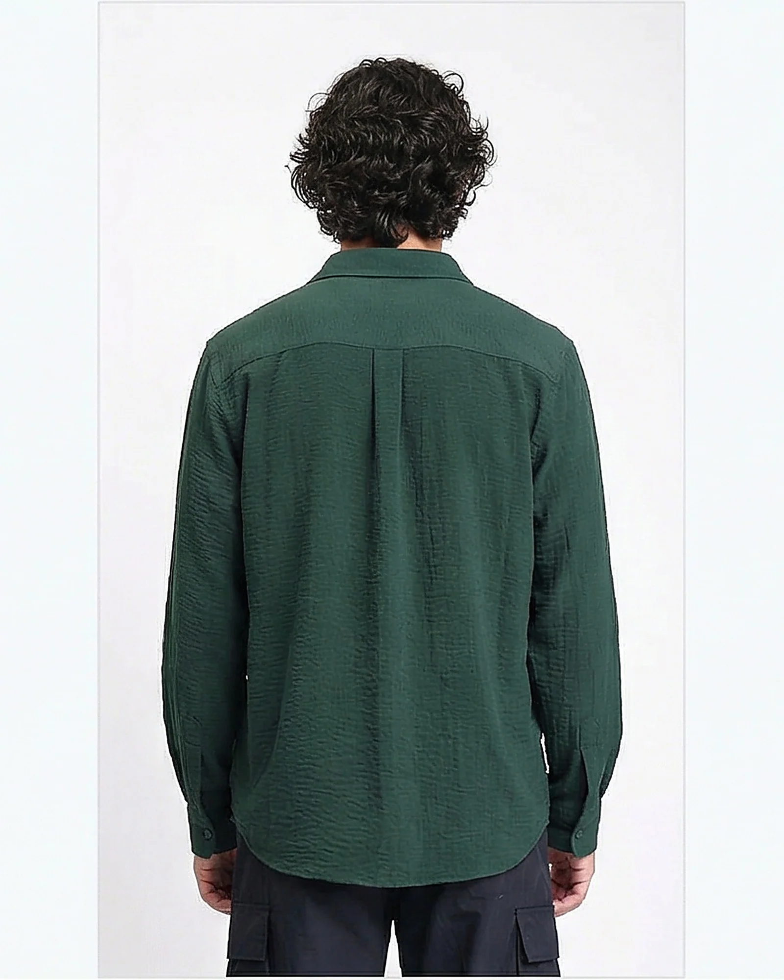 Forest Green Textured Relaxed Fit Long Sleeve Shirt - R217175 - Image 2