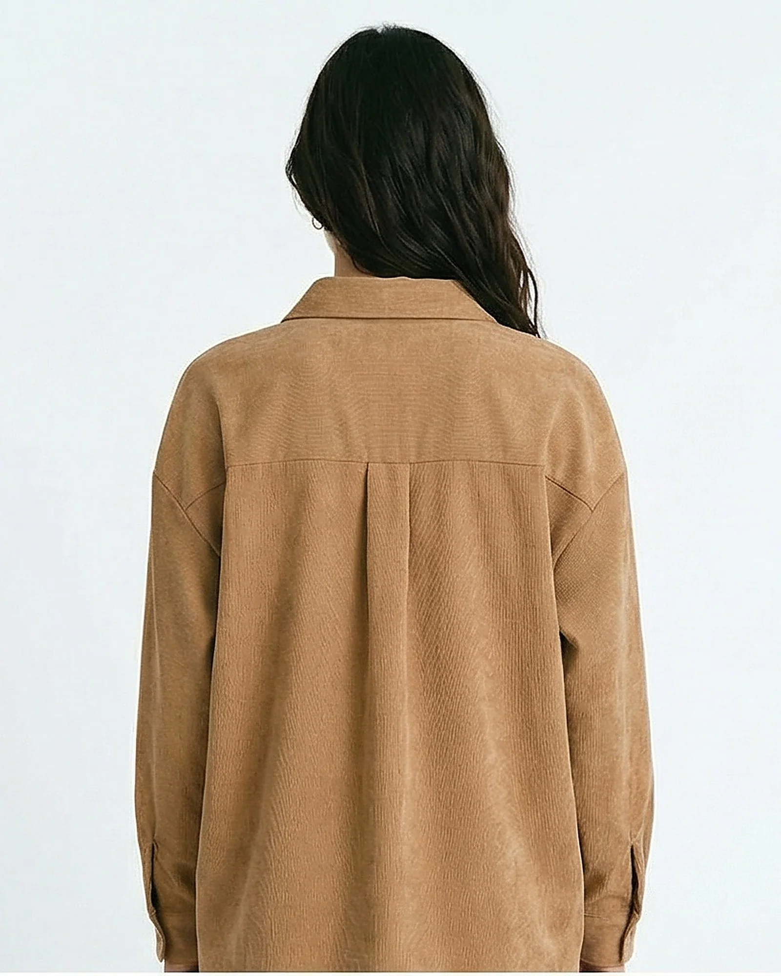 Camel Corduroy Oversized Button-Down Shirt - R217218 - Image 2
