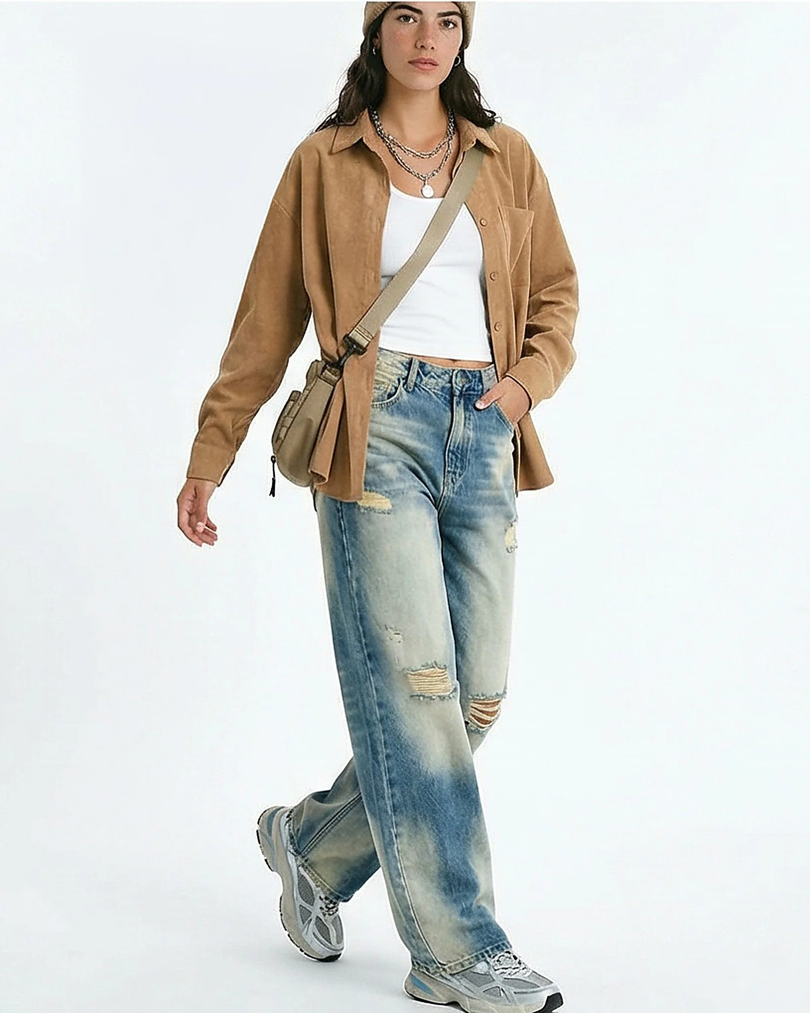 Camel Corduroy Oversized Button-Down Shirt - R217218 - Image 3