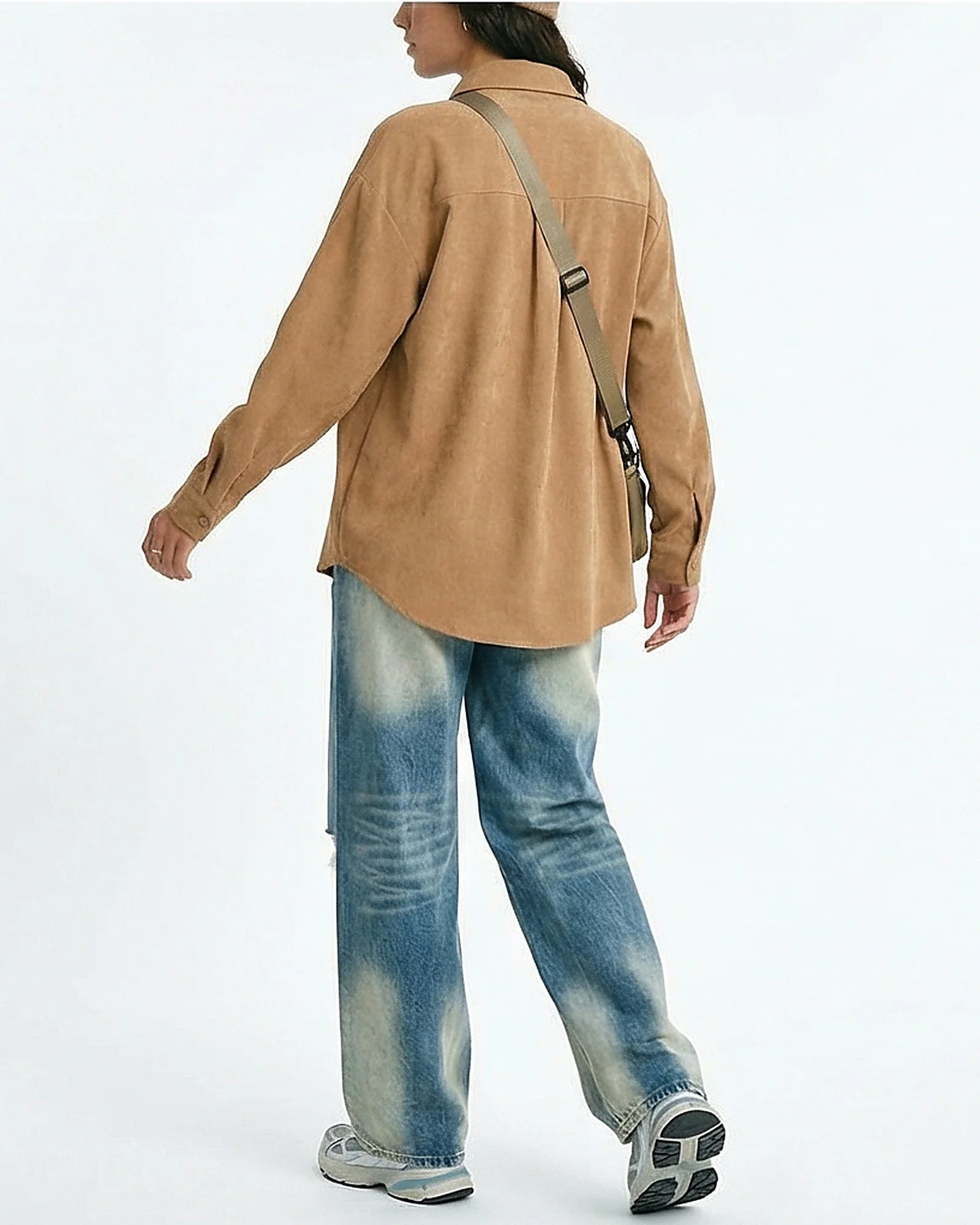 Camel Corduroy Oversized Button-Down Shirt - R217218 - Image 4