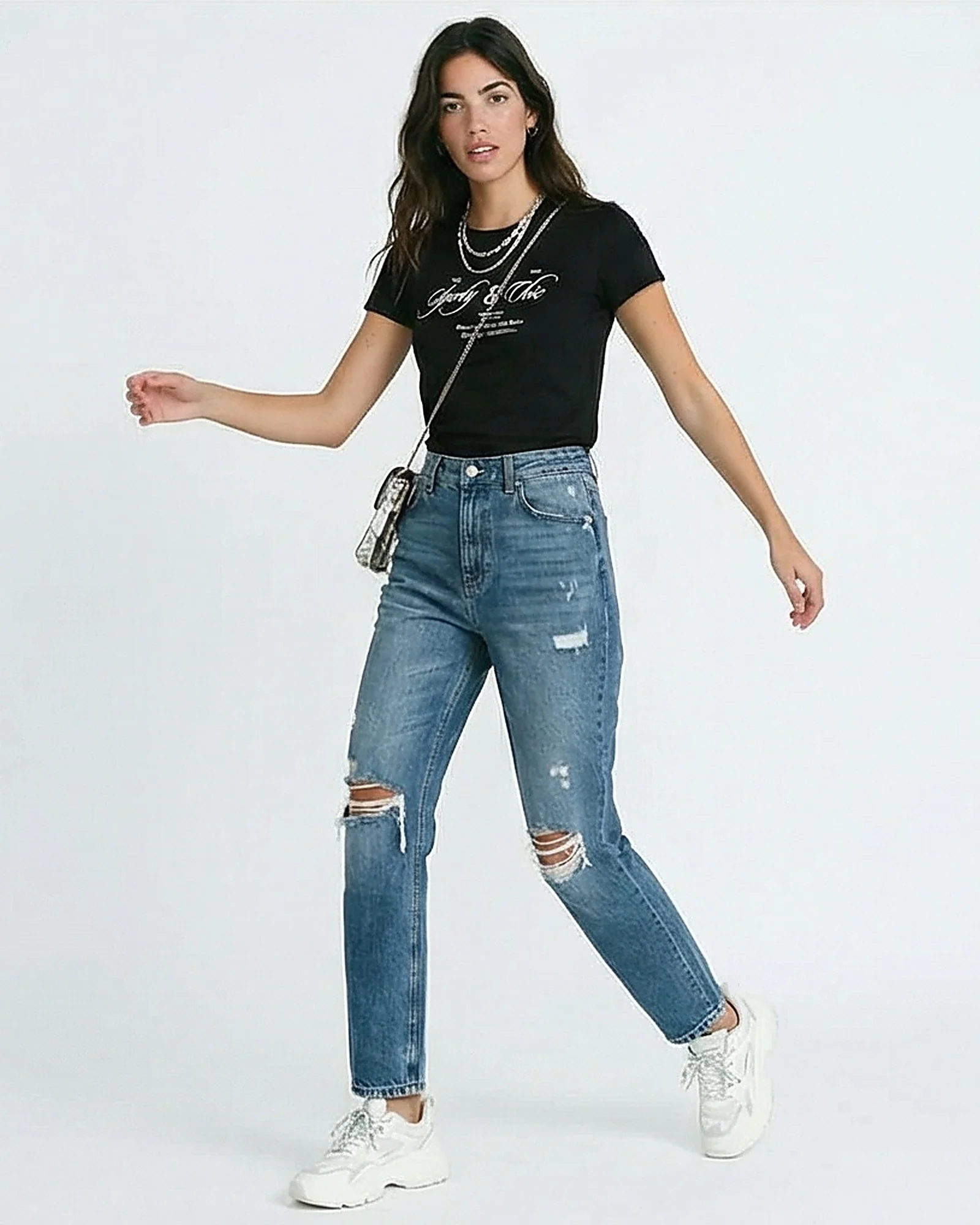 Women's Sporty & Chic Script Graphic Tee - Black - R217233 - Image 3