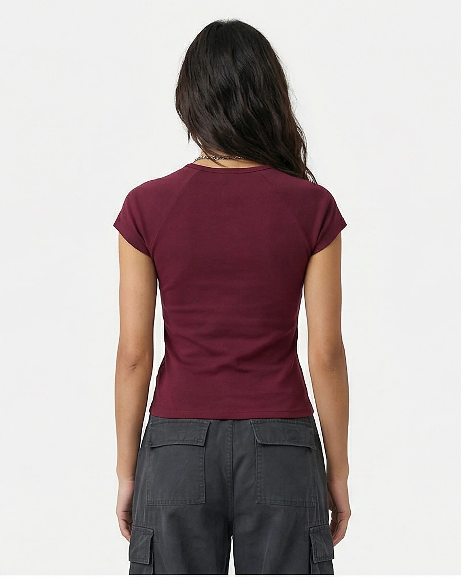Burgundy Raglan Slim Fit Ribbed Baby Tee - R217417 - Image 2