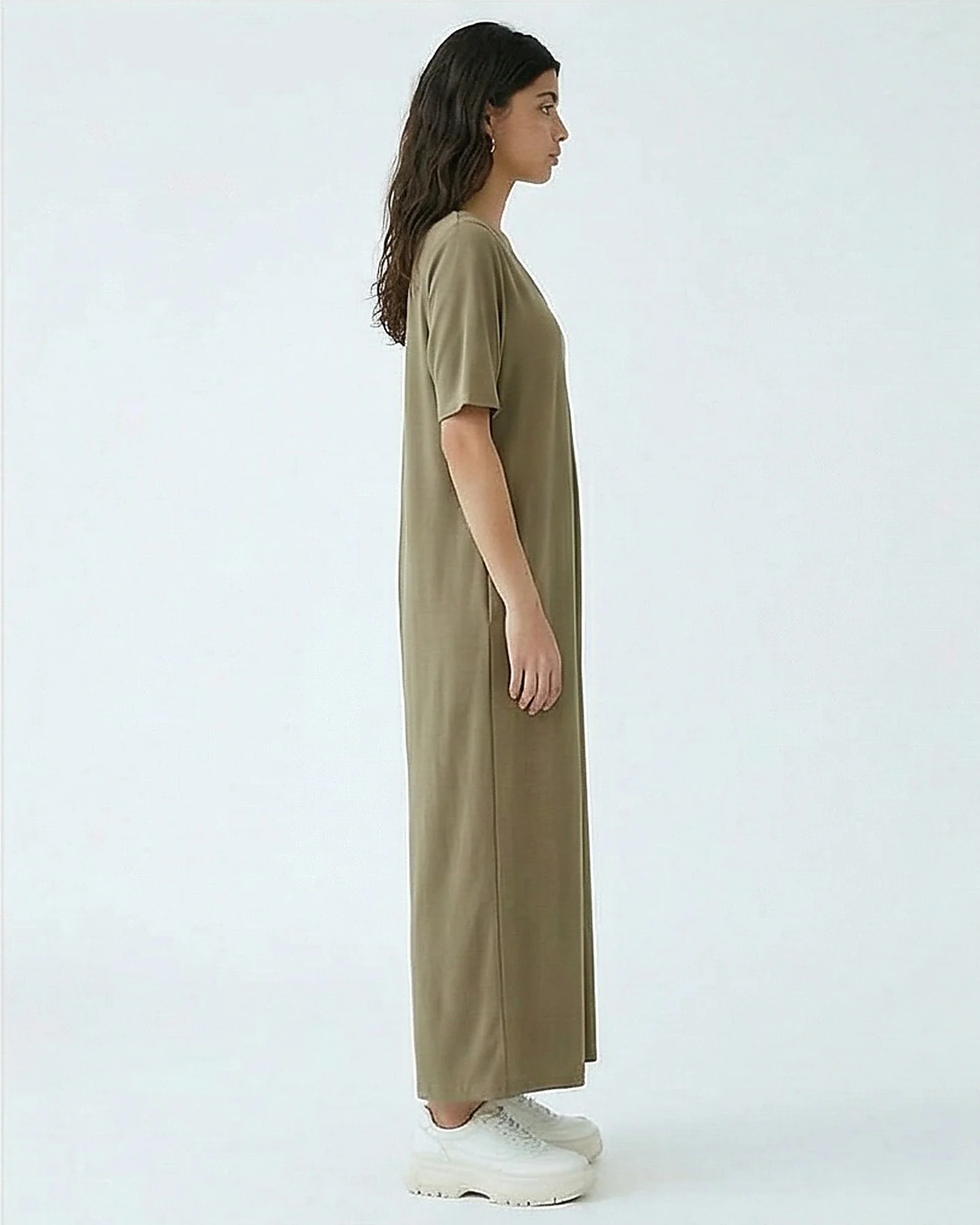 Olive V-Neck Relaxed Wide Leg Jumpsuit - R217430 - Image 3