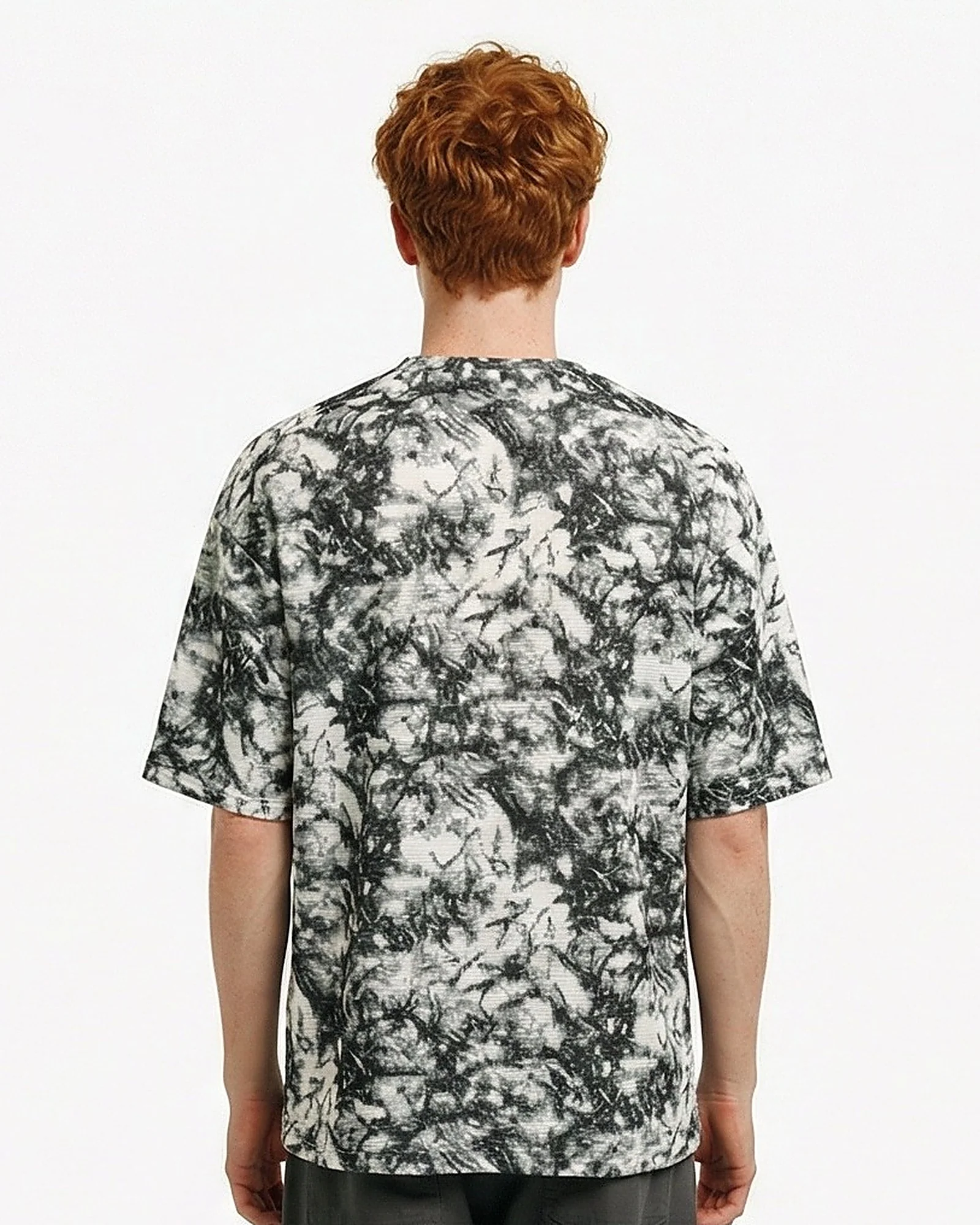 Grey Marbled Abstract Print Oversized T-Shirt - R217492 - Image 2