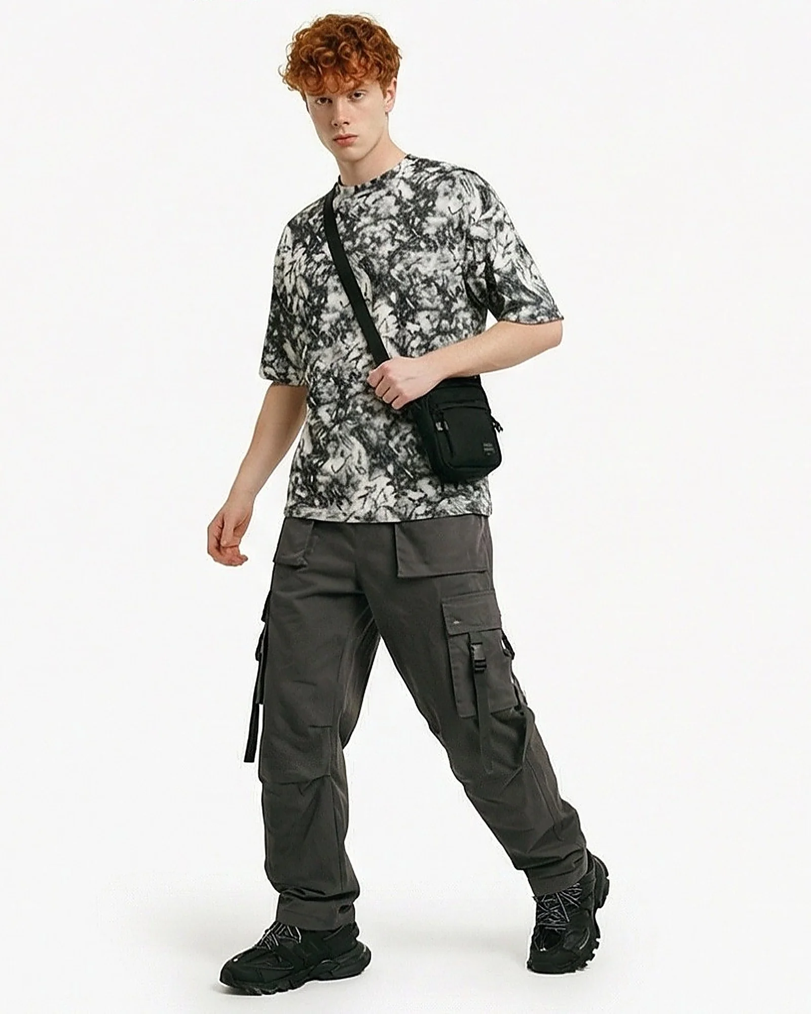 Grey Marbled Abstract Print Oversized T-Shirt - R217492 - Image 3
