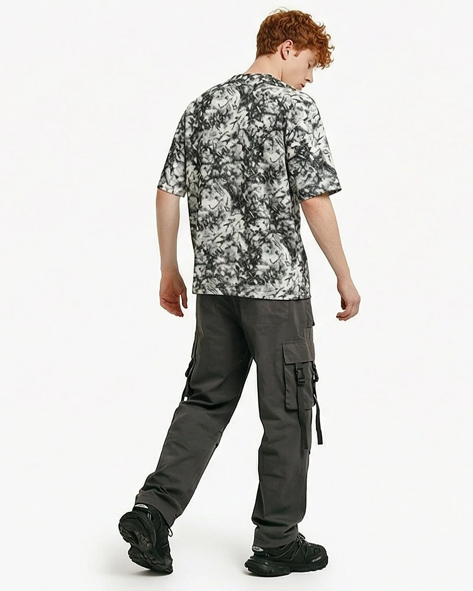 Grey Marbled Abstract Print Oversized T-Shirt - R217492 - Image 4