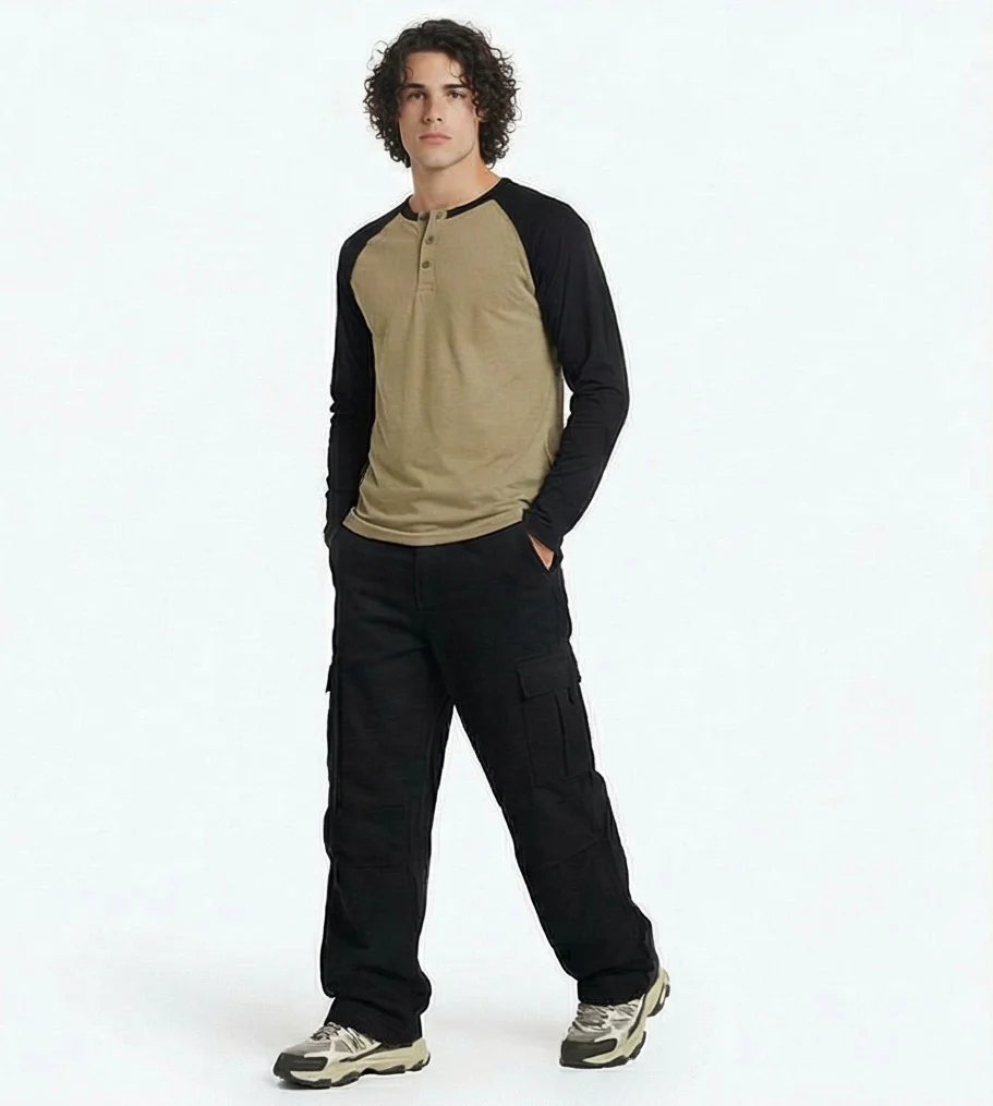 Two-Tone Raglan Henley Long Sleeve Tee - R217562 - Image 3
